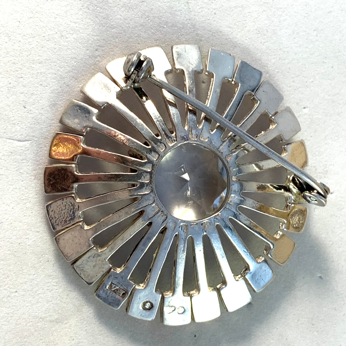 Victor Janson, Sweden 1950-60s Mid Century Modern Sterling Silver Rock Crystal Brooch. Boxed.