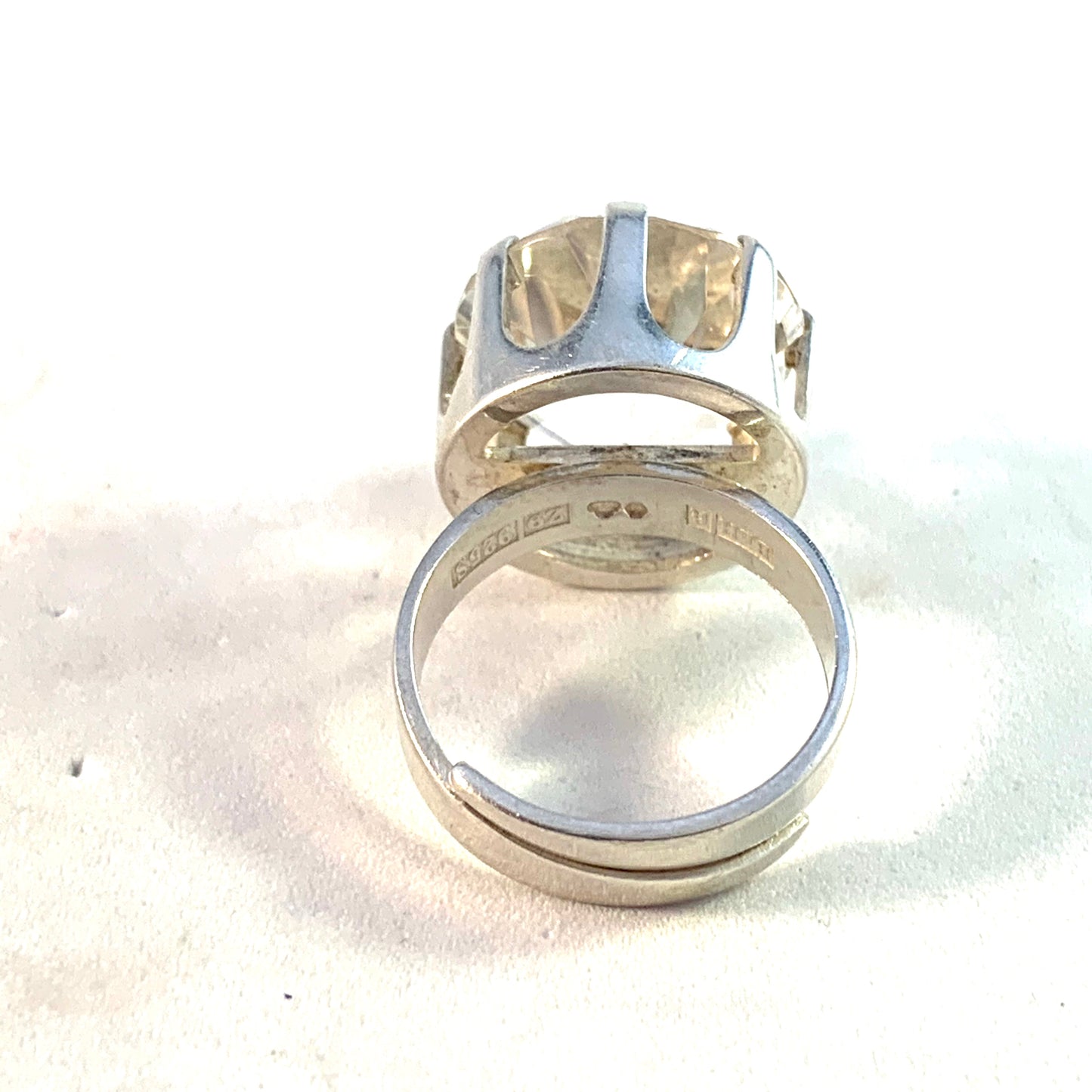 Bengt Hallberg, Sweden 1974 Modernist Sterling Silver Rock Crystal Ring.