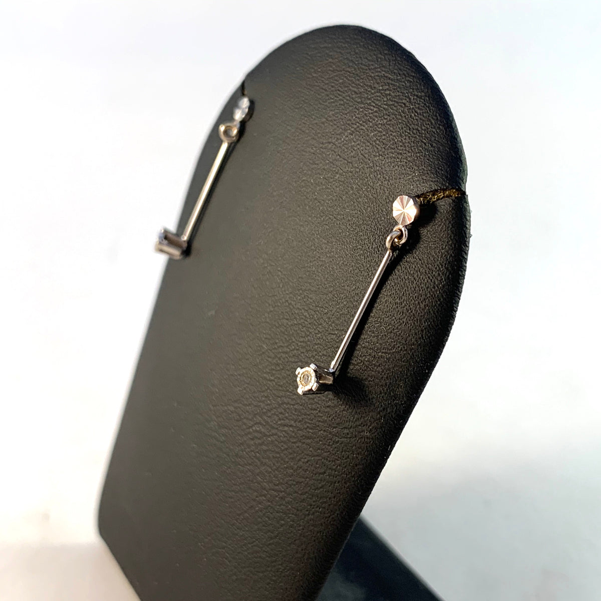 Vintage Mid Century 18k White Gold 8-cut Diamond Dangle Earrings.