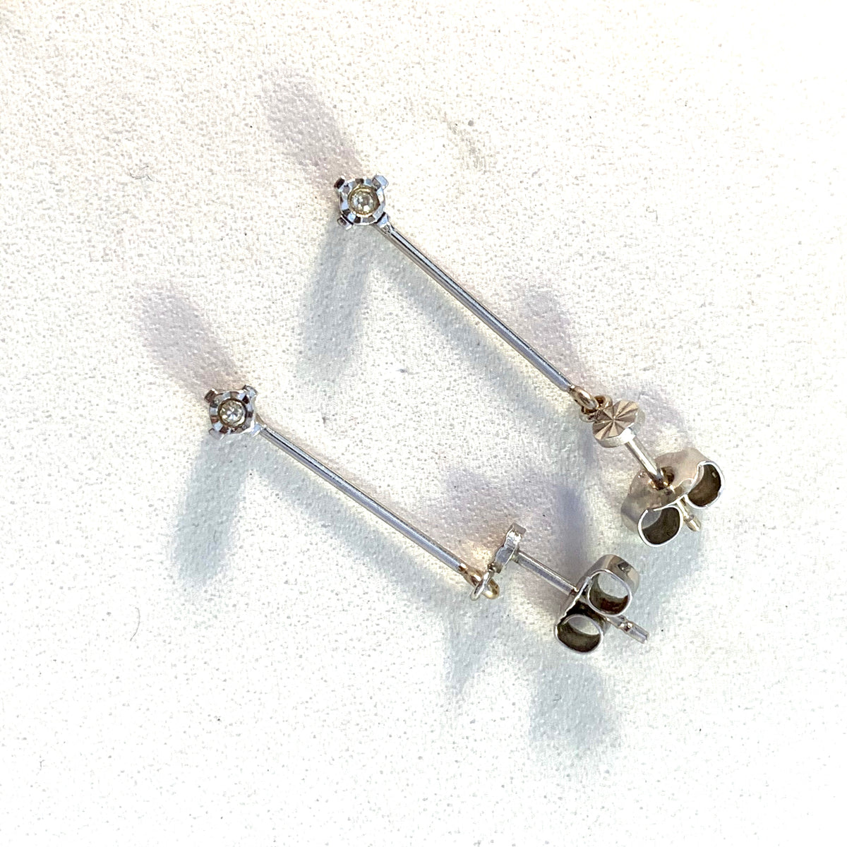 Vintage Mid Century 18k White Gold 8-cut Diamond Dangle Earrings.