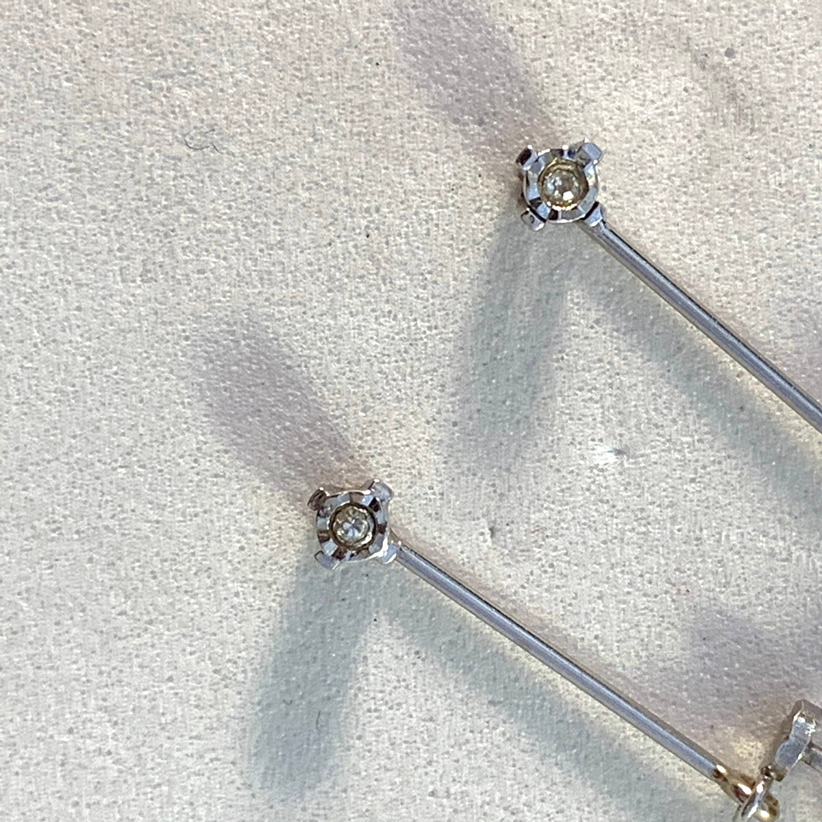 Vintage Mid Century 18k White Gold 8-cut Diamond Dangle Earrings.