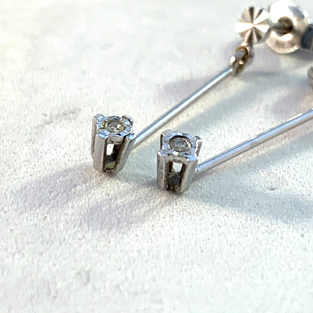 Vintage Mid Century 18k White Gold 8-cut Diamond Dangle Earrings.