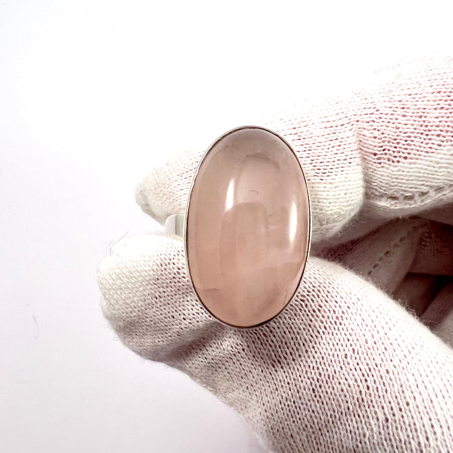 Scandinavia 1960-70s. Sterling Silver Rose Quartz Pinky Ring.