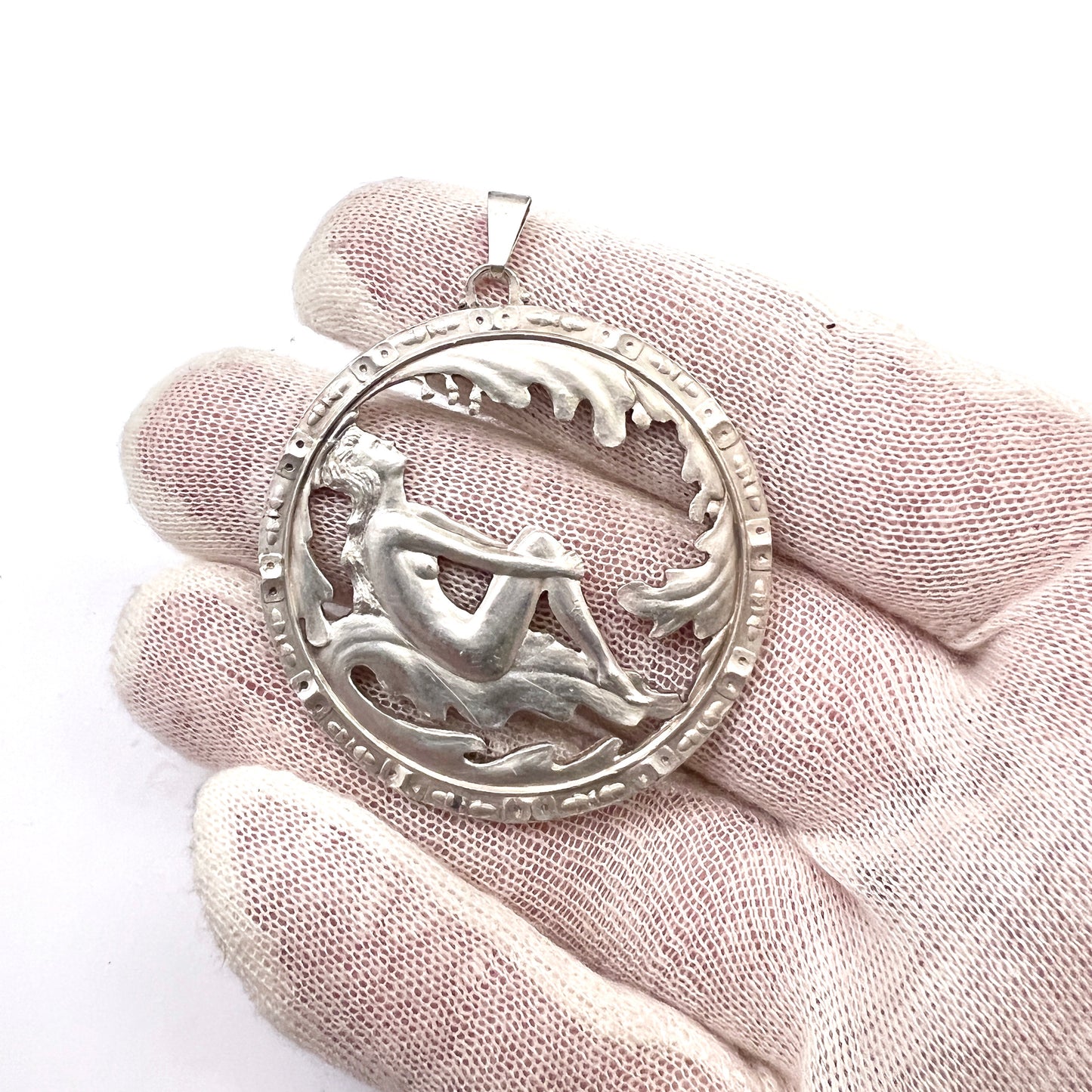 Lagerström, Sweden 1948. Large Vintage Solid Silver Pendant.