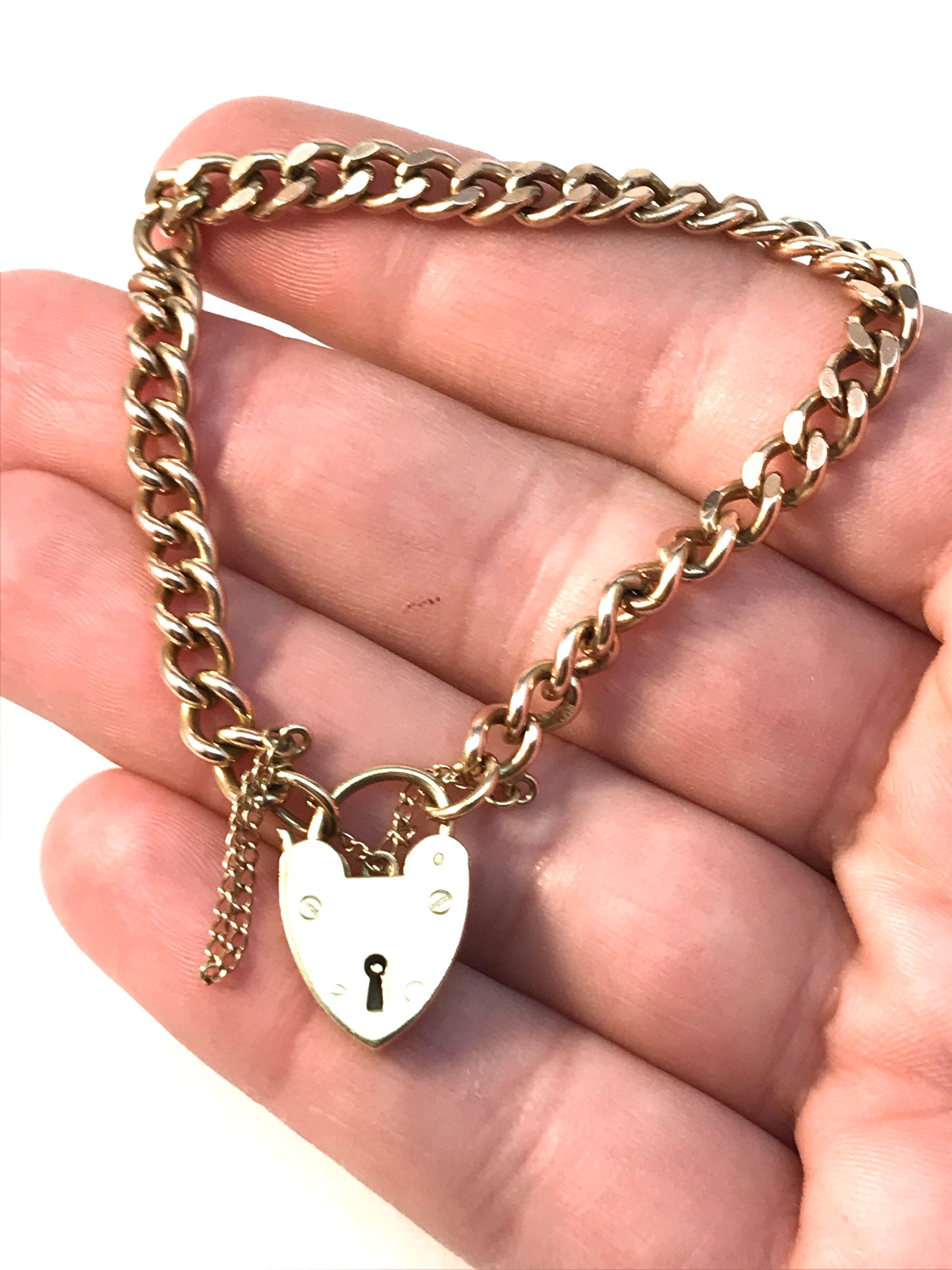 Vintage 9k Gold Charm Bracelet Georg Jensen Heart Padlock Clasp. London 1967. 16.8gram