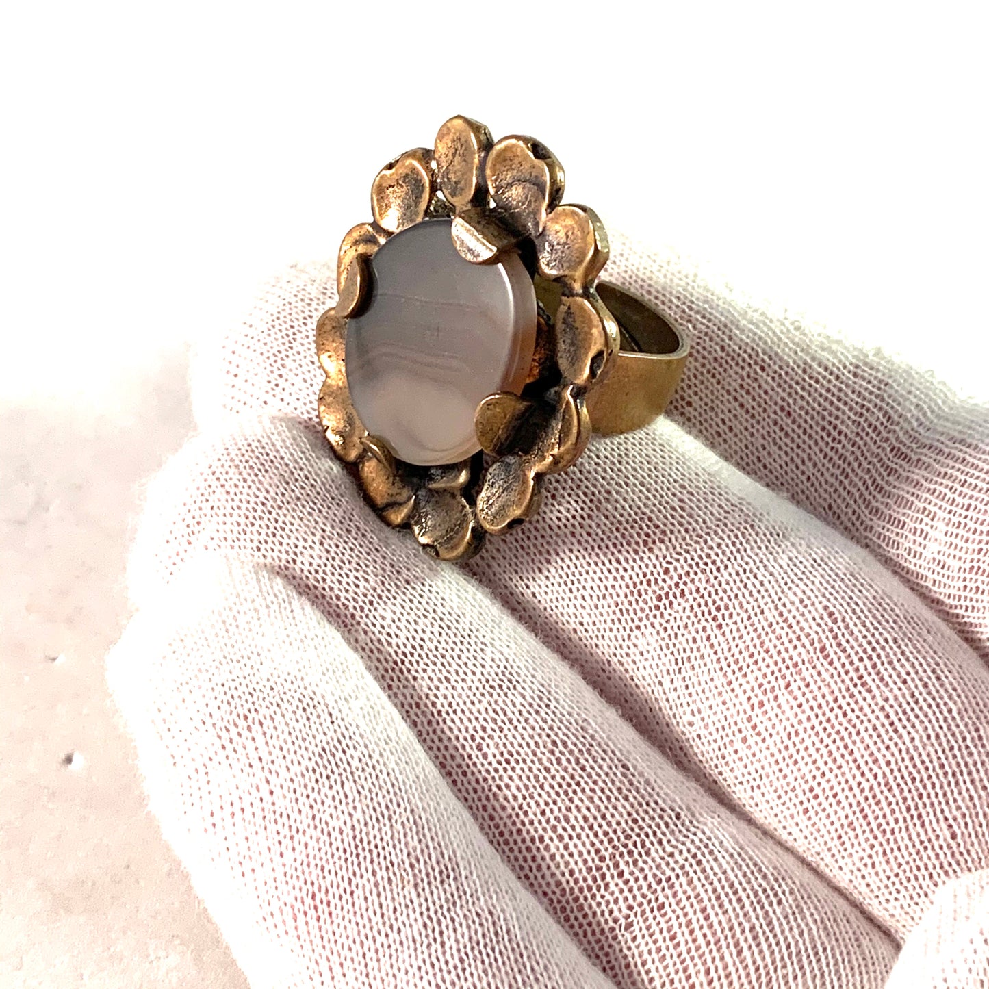 Pentti Sarpaneva Finland 1960-70s Bold Bronze Agate Adjustable Ring. Signed
