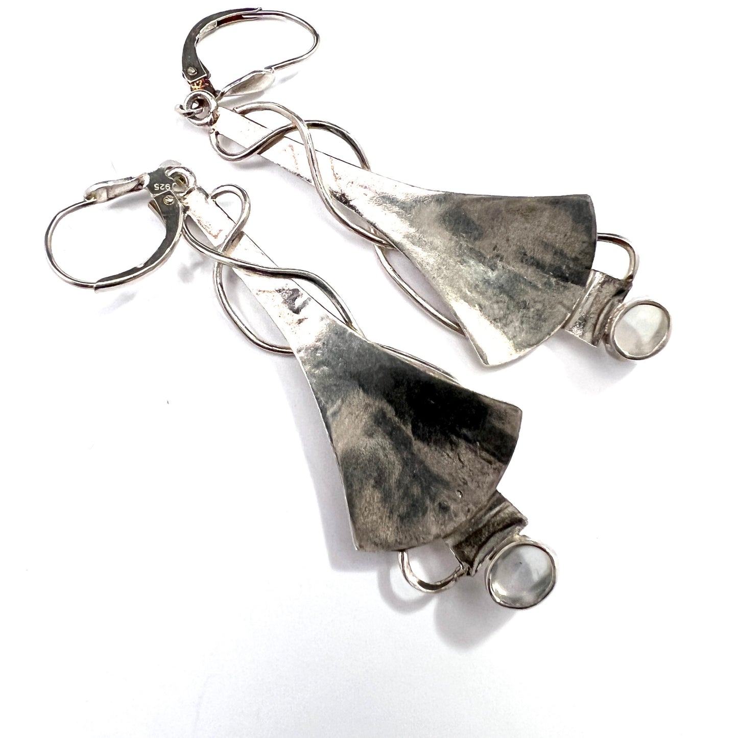 Vintage Large Pair of Sterling Silver Moonstone Earrings.