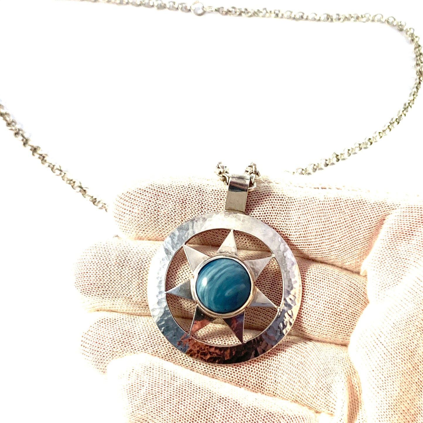 Gustaf Asp, Sweden year 1975. Heavy Solid Silver Bergslagen-stone Pendant Necklace.