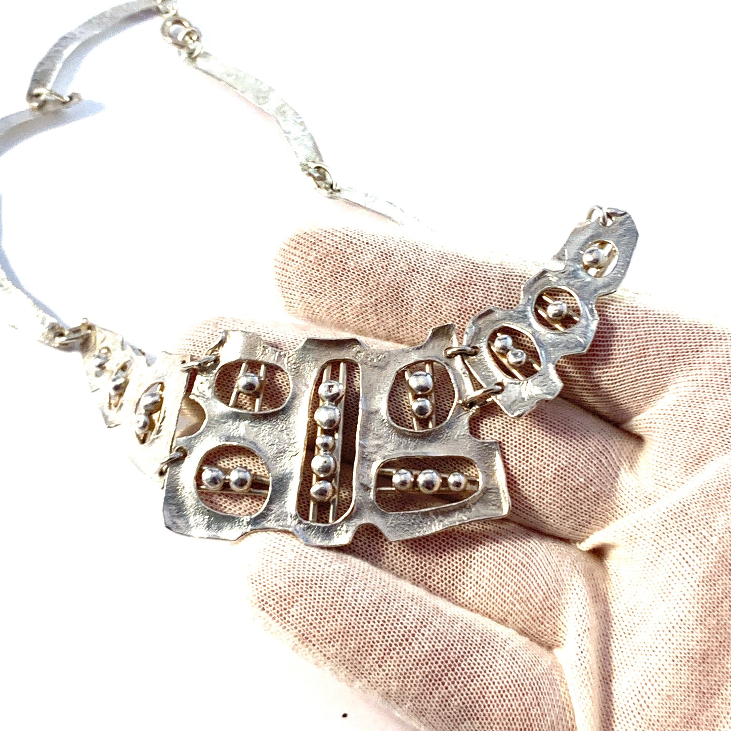 Isaac Cohen, Sweden 1969. Sterling Silver Modernist Necklace. Signed.