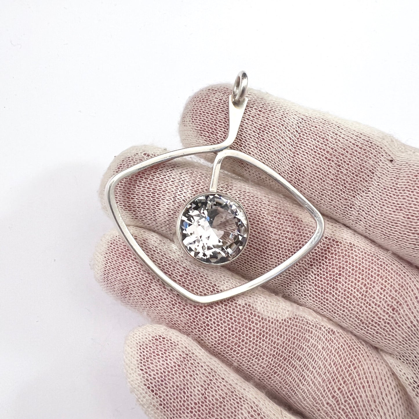 Gert Thysell for GUSSI, Sweden 1972. Vintage Sterling Rock Crystal Pendant. Signed.