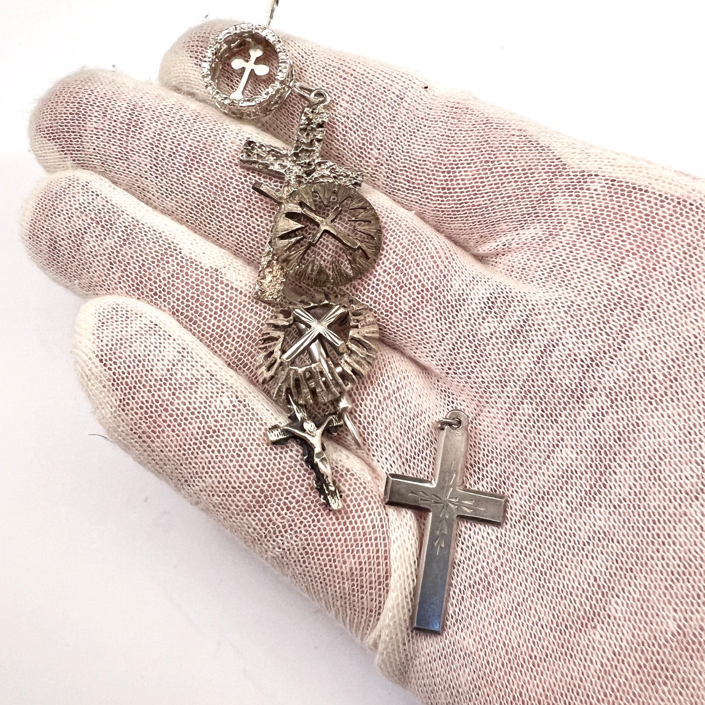 Finland 7 Vintage Solid Silver Cross Pendants. Job Lot.