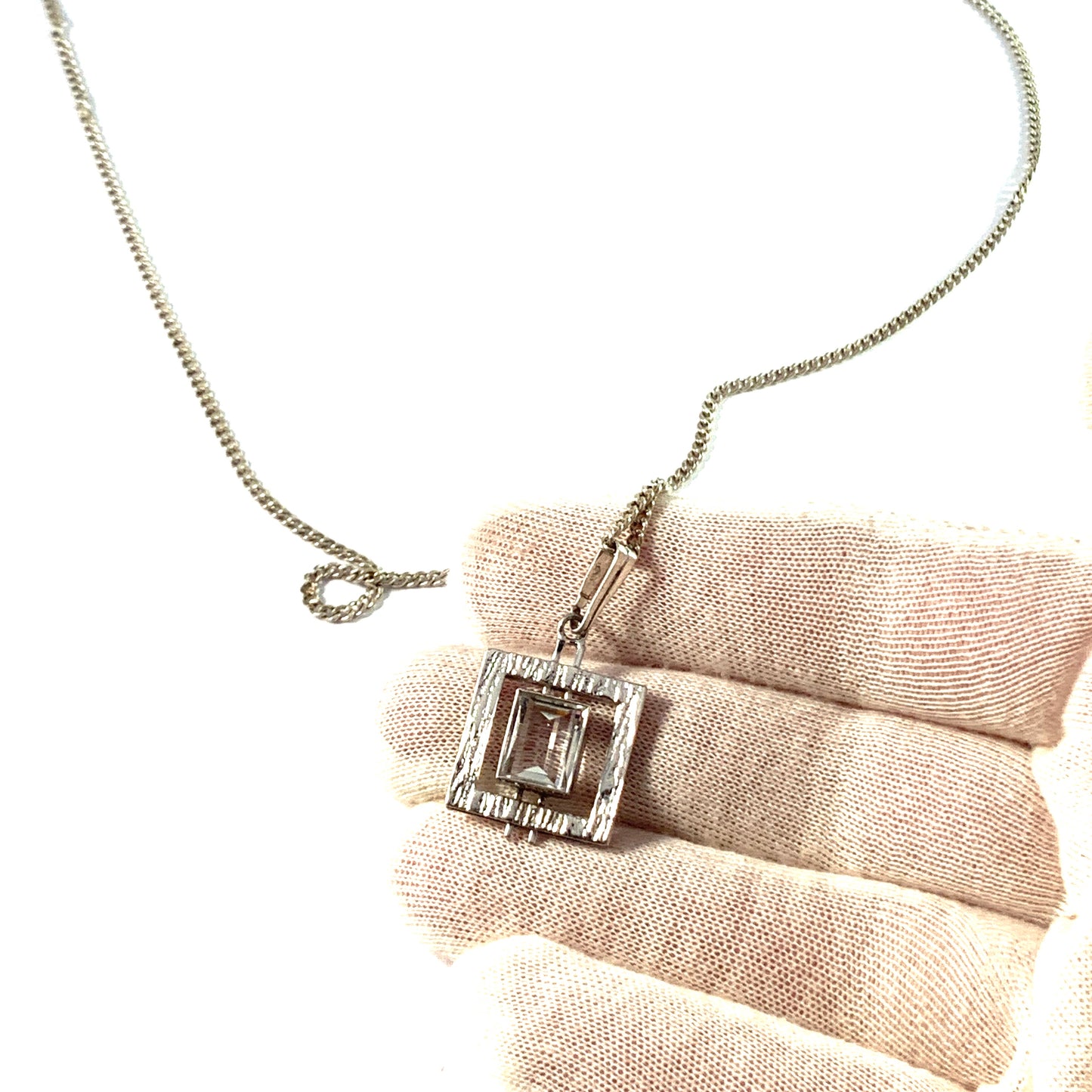 Kollmar & Jourdan, Germany 1950-60s Solid Silver Rock Crystal Pendant Long Chain Necklace.