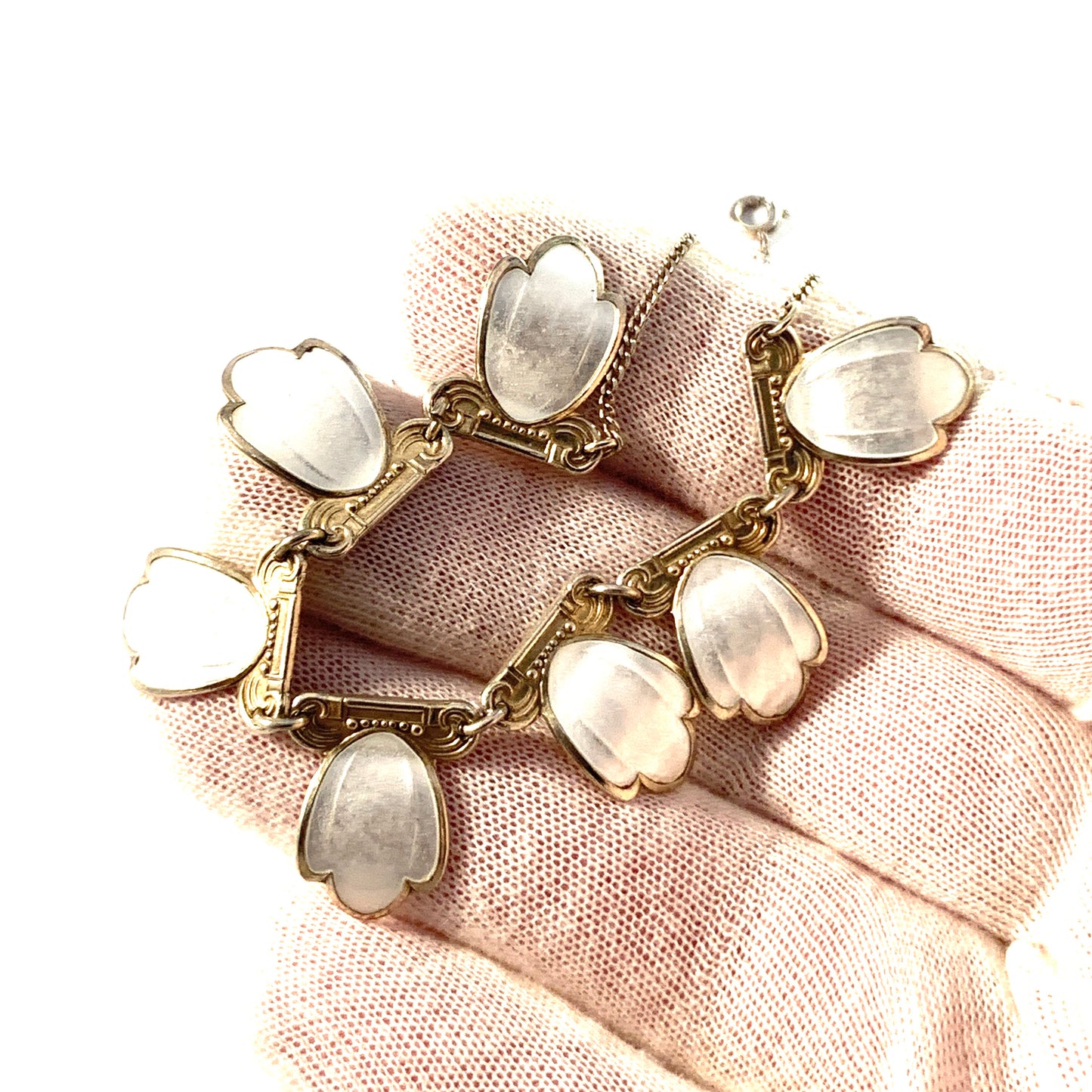 Andresen & Scheinpflug, Norway c 1930-40s Gilt Sterling Silver White Enamel Necklace.