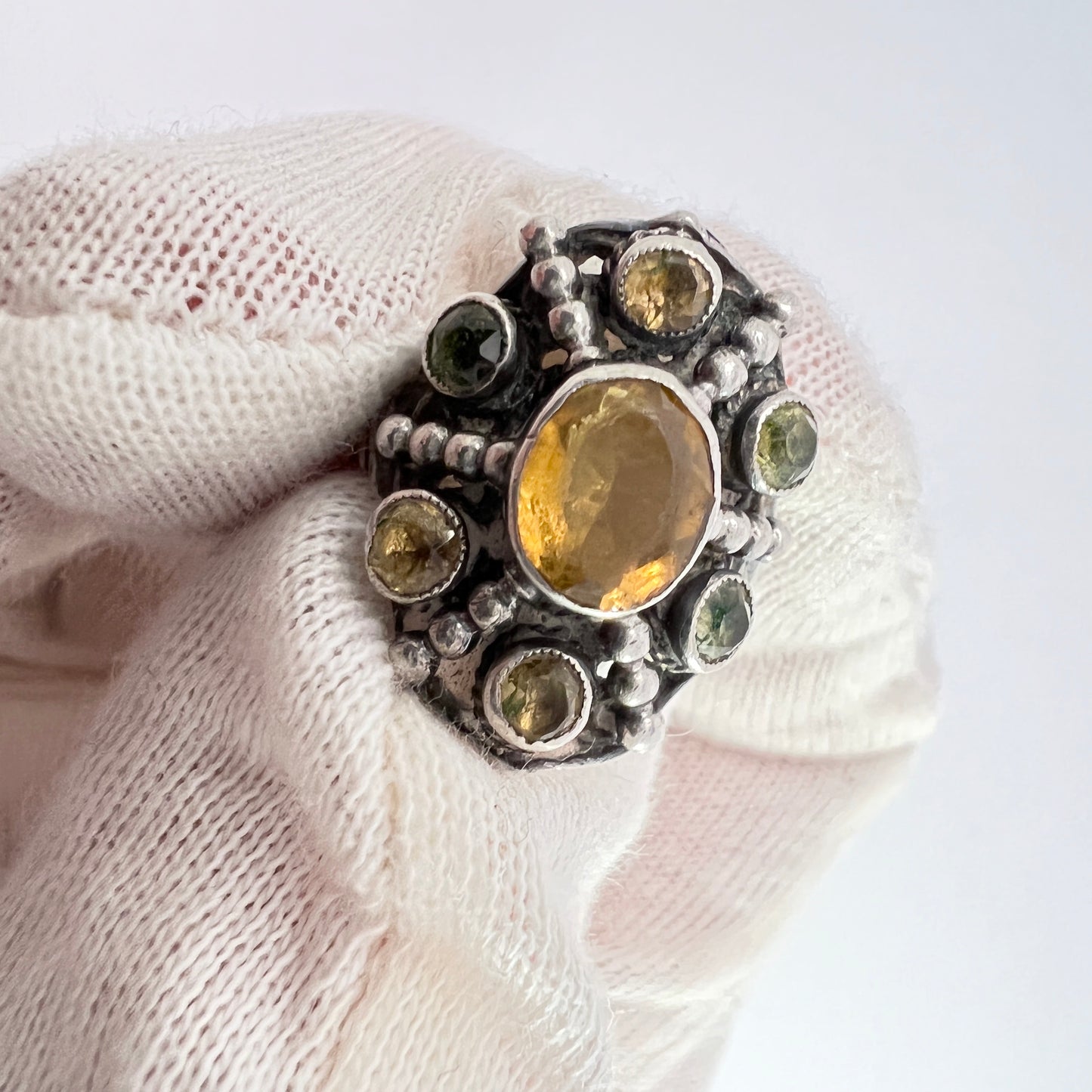 Zoltan White & Co, England c 1920s Arts and Crafts Sterling Silver Quartz Ring.