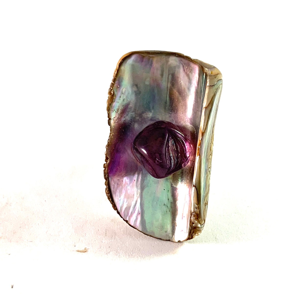 Västerås, Sweden Vintage Bold Sterling Silver Mother of Pearl Amethyst Ring.