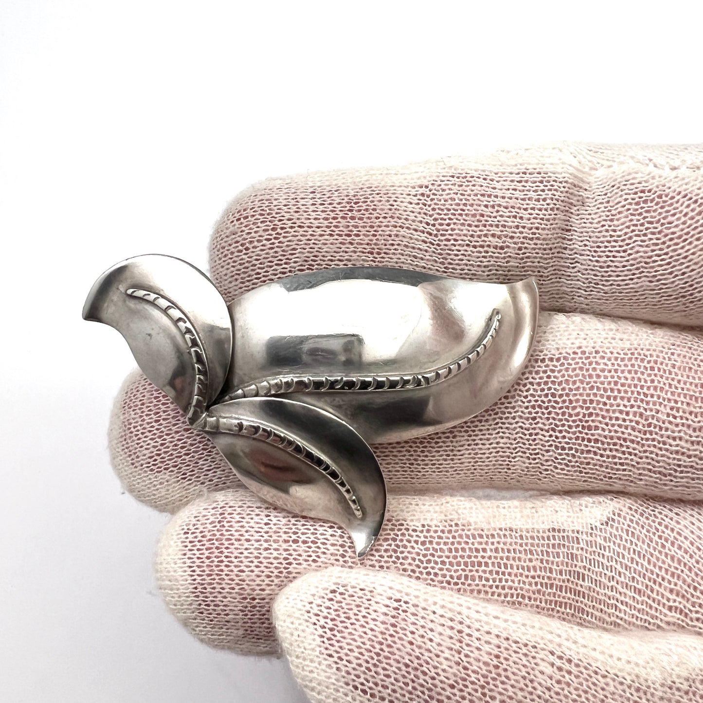 Gertrud Engel for A Michelsen Sweden 1949 Vintage Silver Brooch. Signed. Orchid?