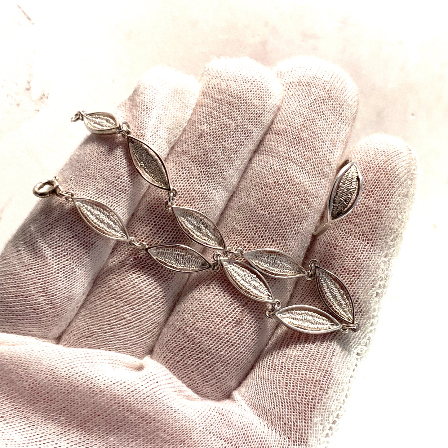 Maker NOR, Finland 1983 Vintage Sterling Silver Bracelet and Ring.