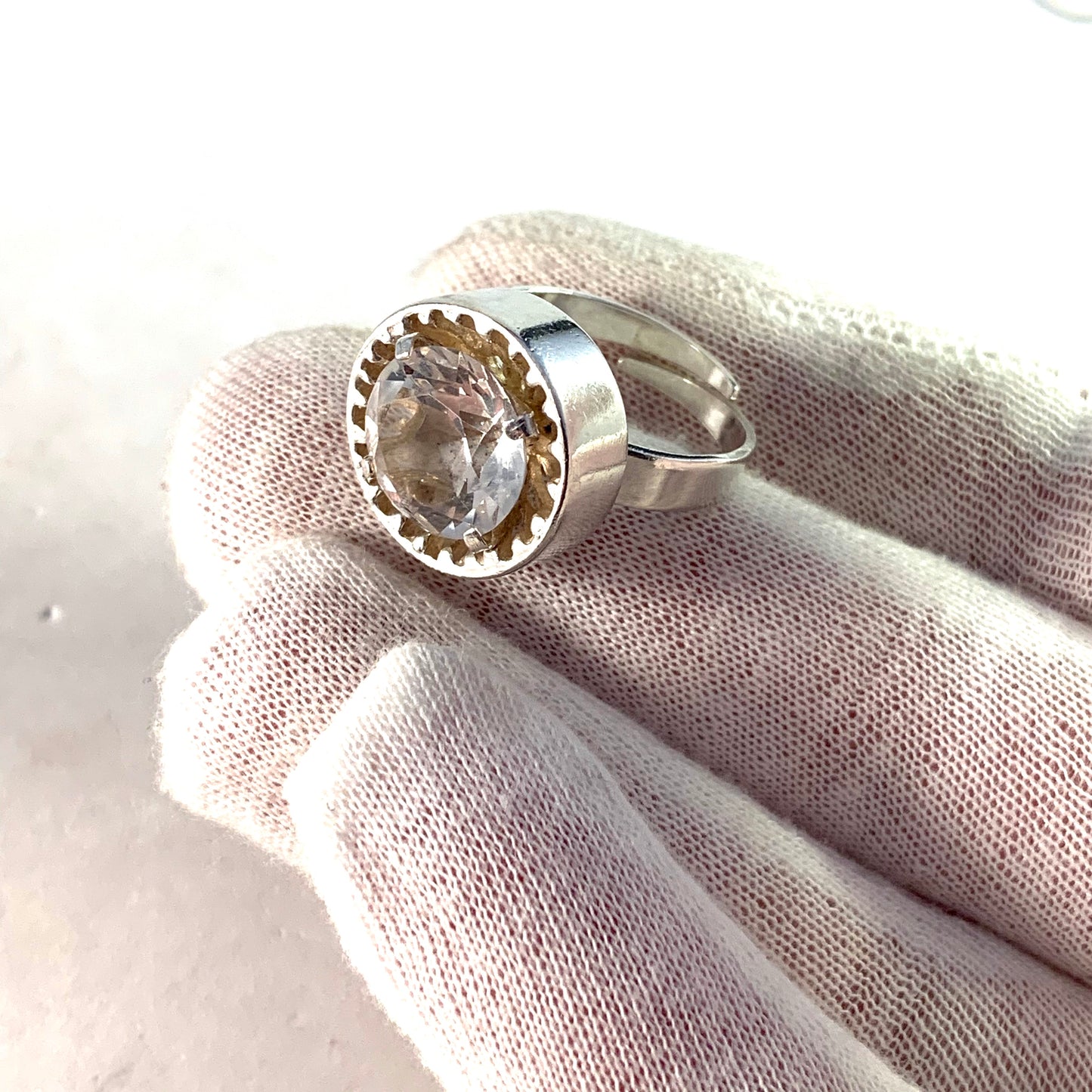 Bengt Hallberg, Sweden 1972. Modernist Sterling Silver Rock Crystal Ring.