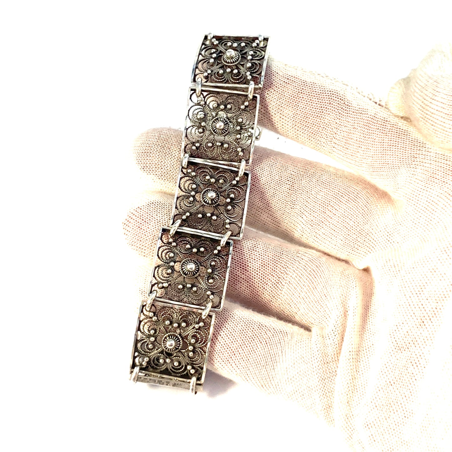 Henrik Lund, Norway c 1930-40s. Vintage Solid Silver Link Bracelet. Signed