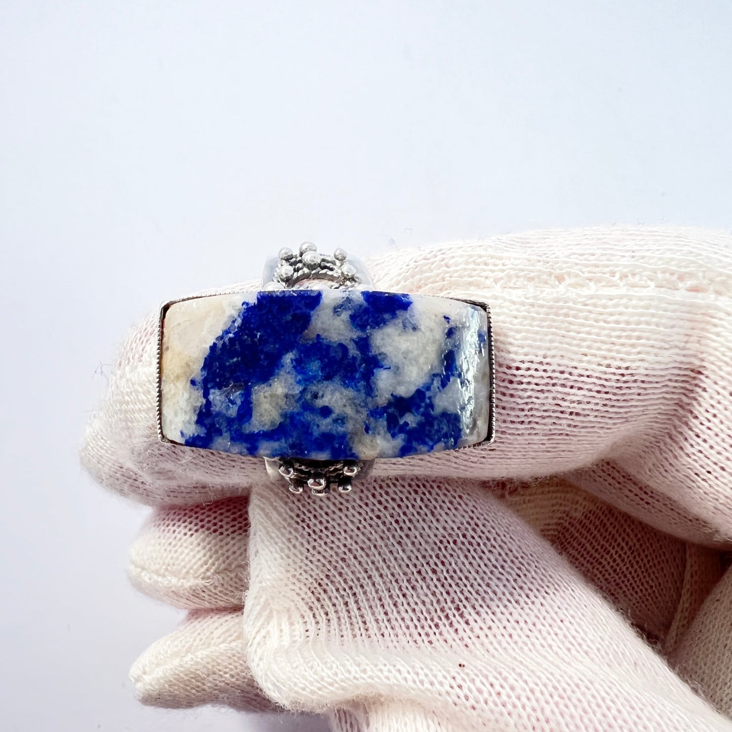 Russia, Soviet Era 1960-70s. Bold 875 Silver Sodalite Ring.
