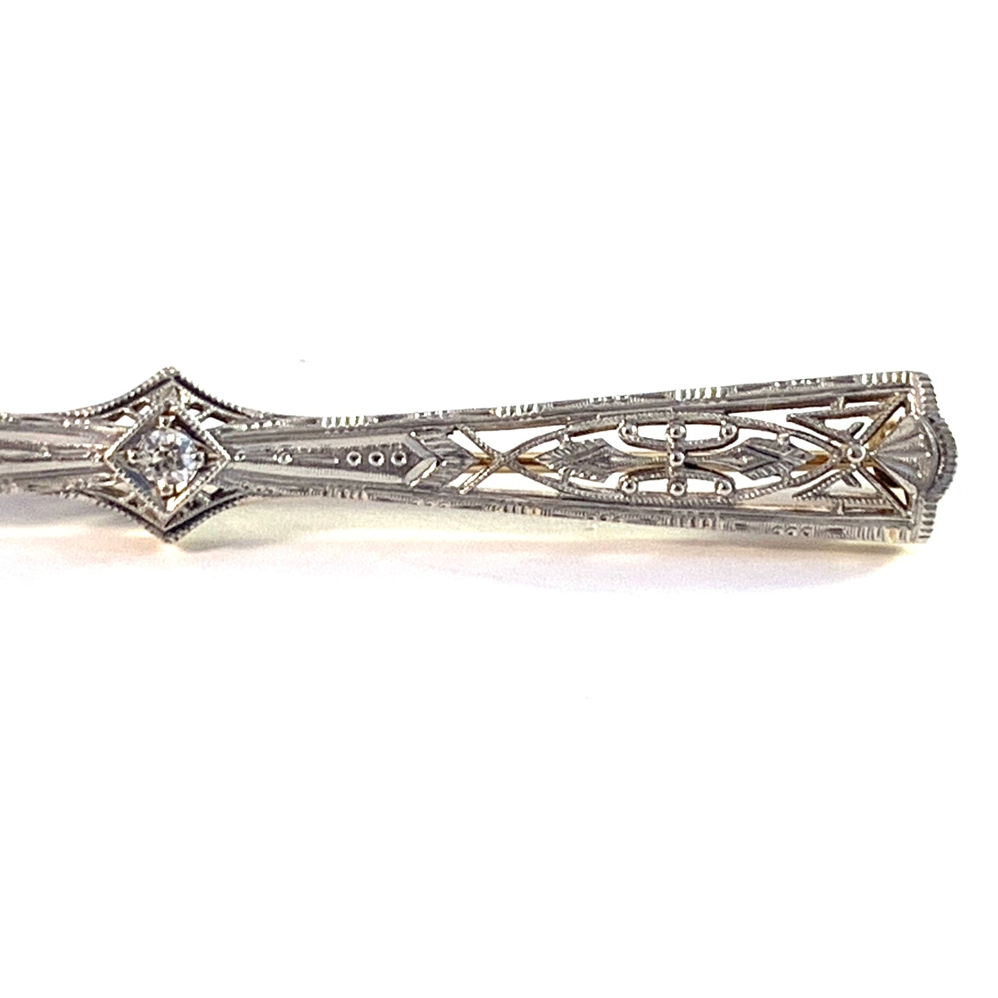 アールデコ プラチナ 18K ゴールド ダイヤモンド ブローチ。