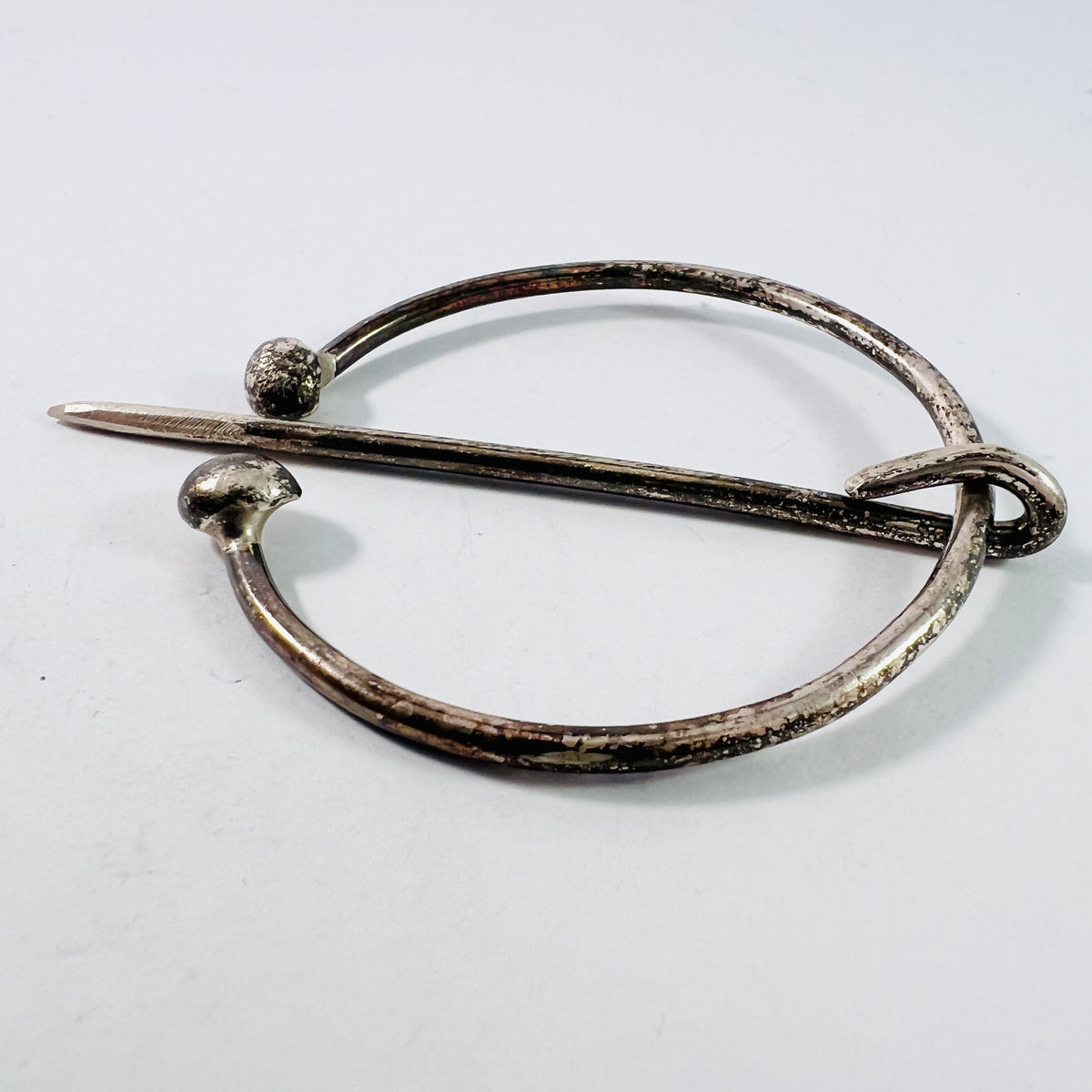 Scandinavia Large Antique 1800s Solid Silver Fibula Brooch Cloak Clasp.