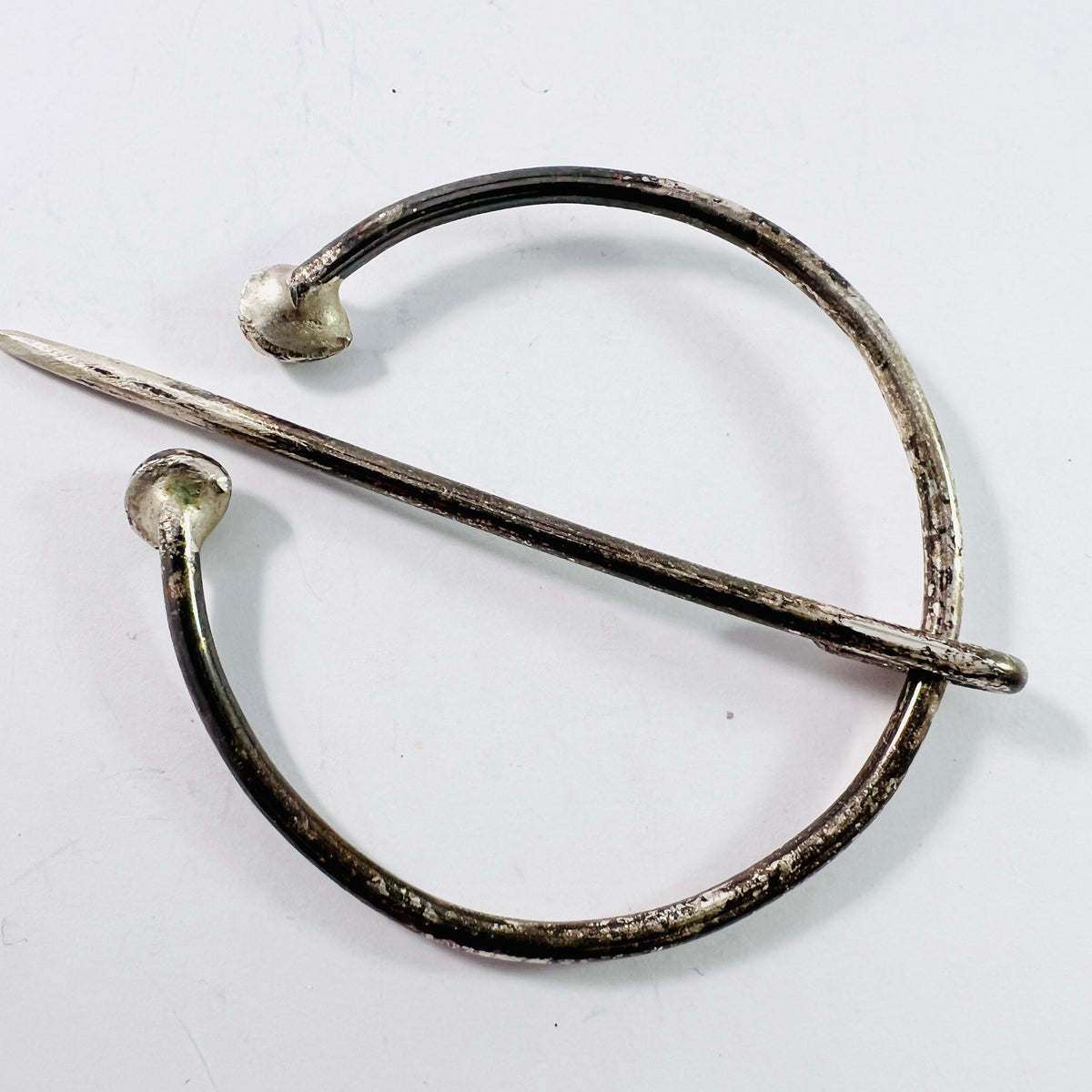 Scandinavia Large Antique 1800s Solid Silver Fibula Brooch Cloak Clasp.