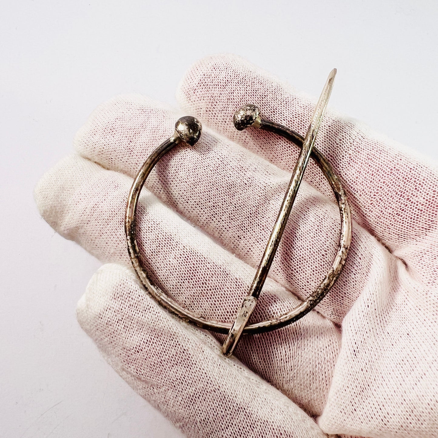 Scandinavia Large Antique 1800s Solid Silver Fibula Brooch Cloak Clasp.