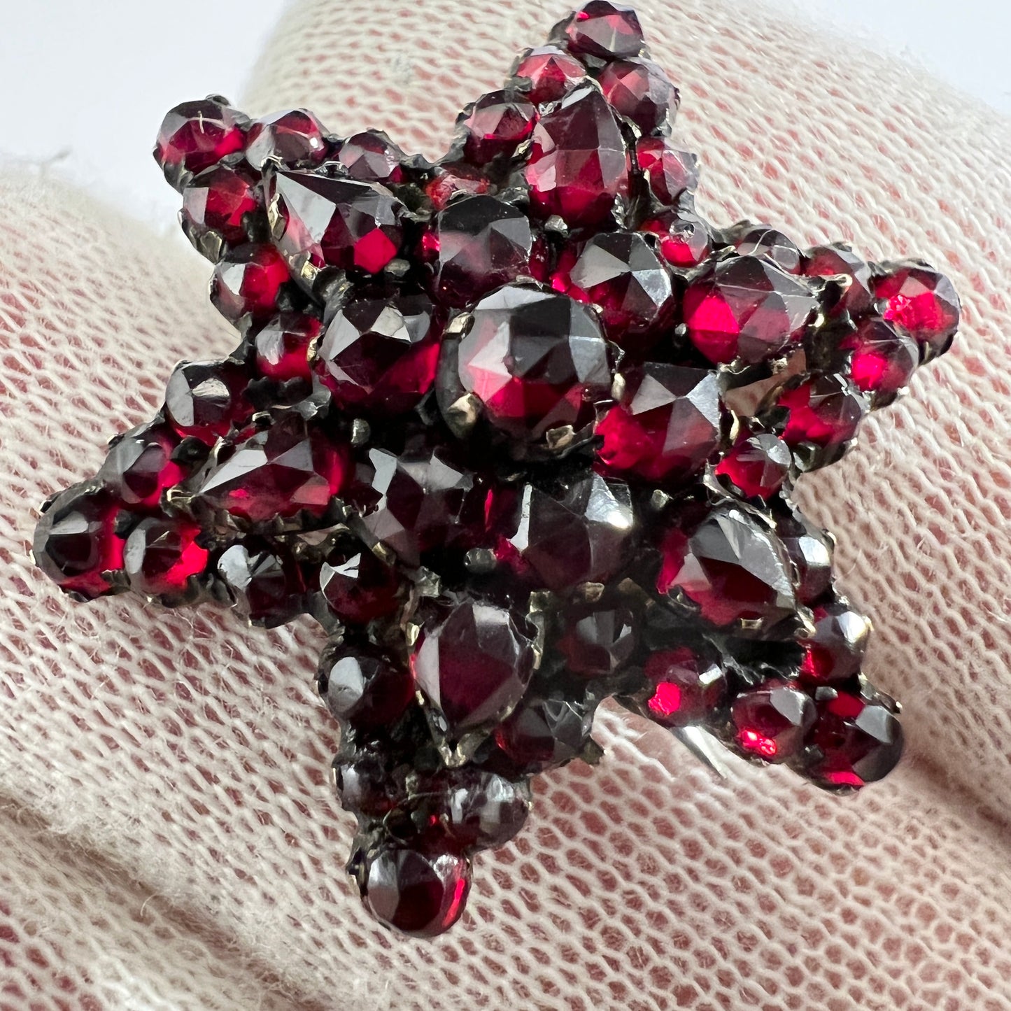 Antique c 1900 Bohemian Garnet Gilt Metal Star Brooch.