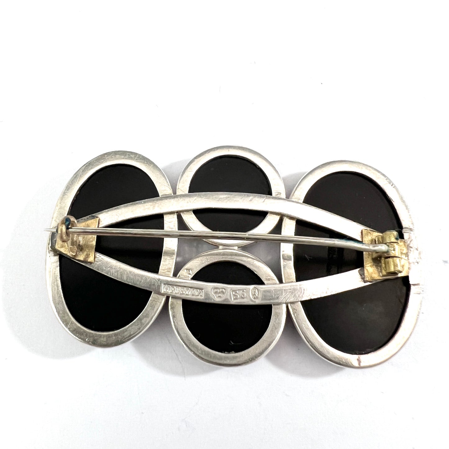 Hedblom Sweden 1896. Antique Victorian Silver French Jet Mourning Brooch.