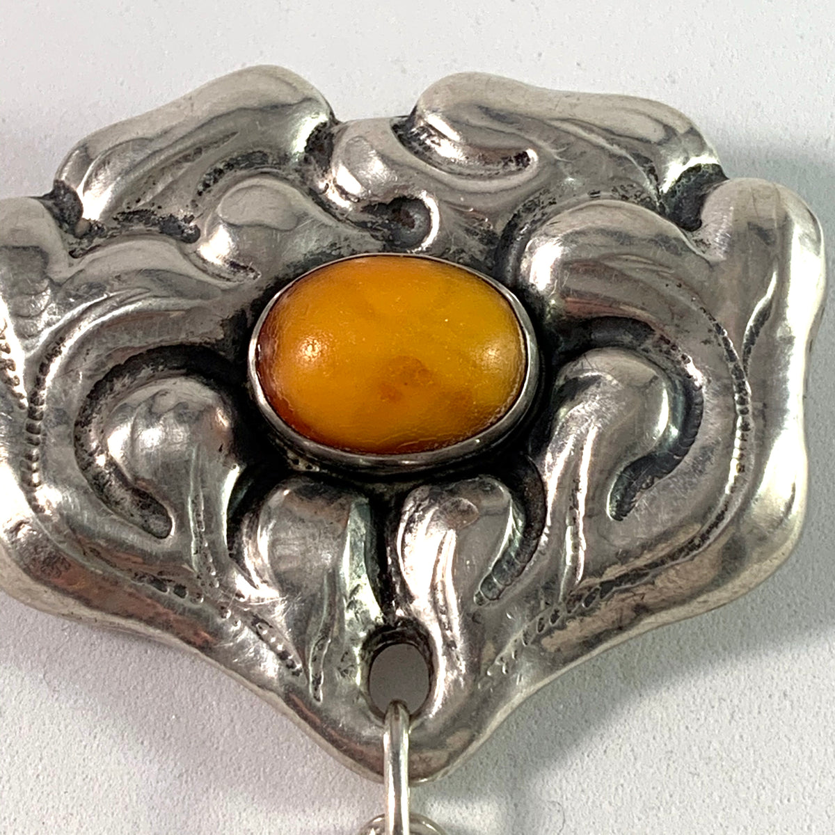 Knud Georg Jensen, Denmark c 1910s Arts and Crafts Skonvirke 826 Silver Amber Brooch.