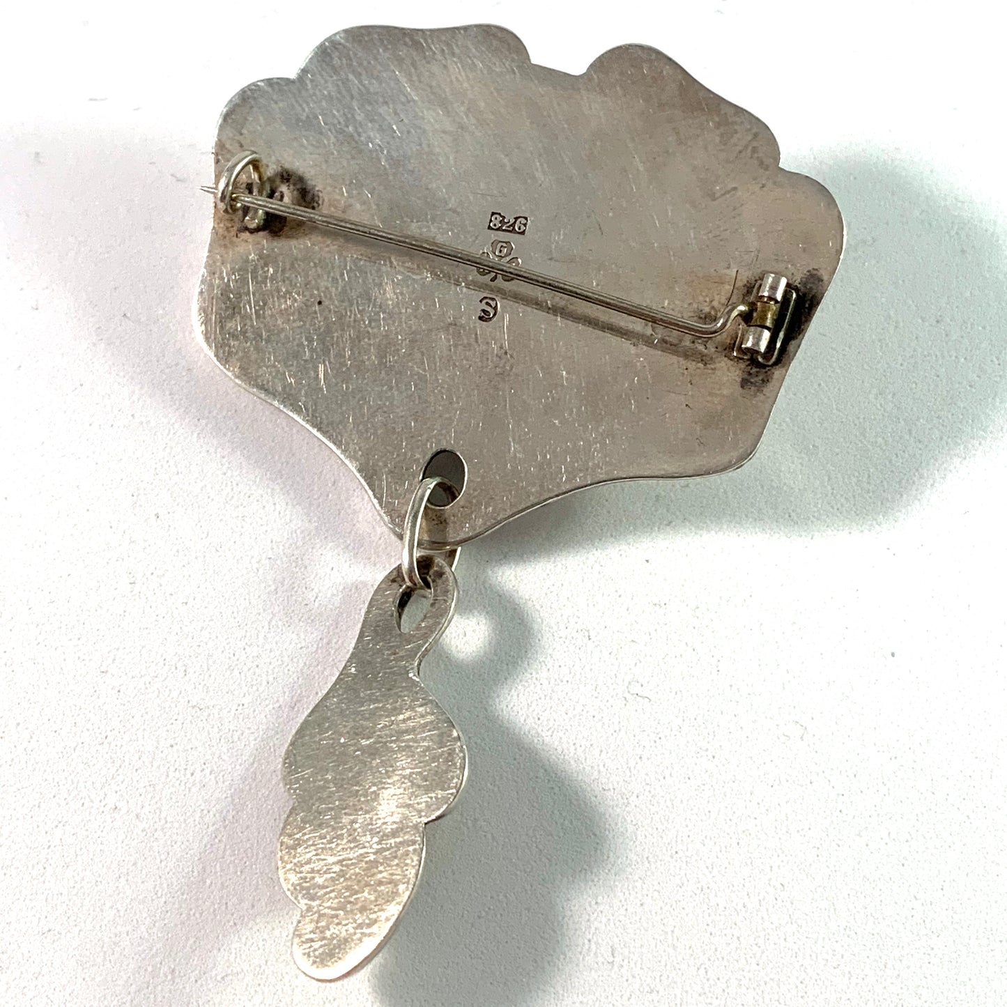 Knud Georg Jensen, Denmark c 1910s Arts and Crafts Skonvirke 826 Silver Amber Brooch.