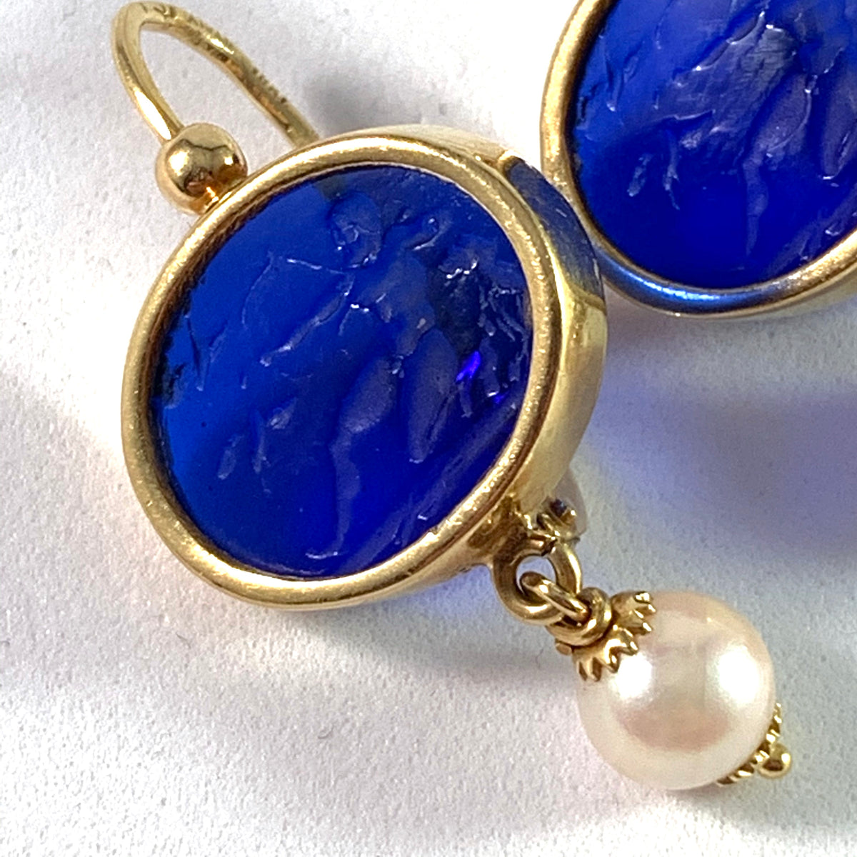 Naples, Italy Vintage 18k Gold Venetian Glass Cultured Pearl Earrings