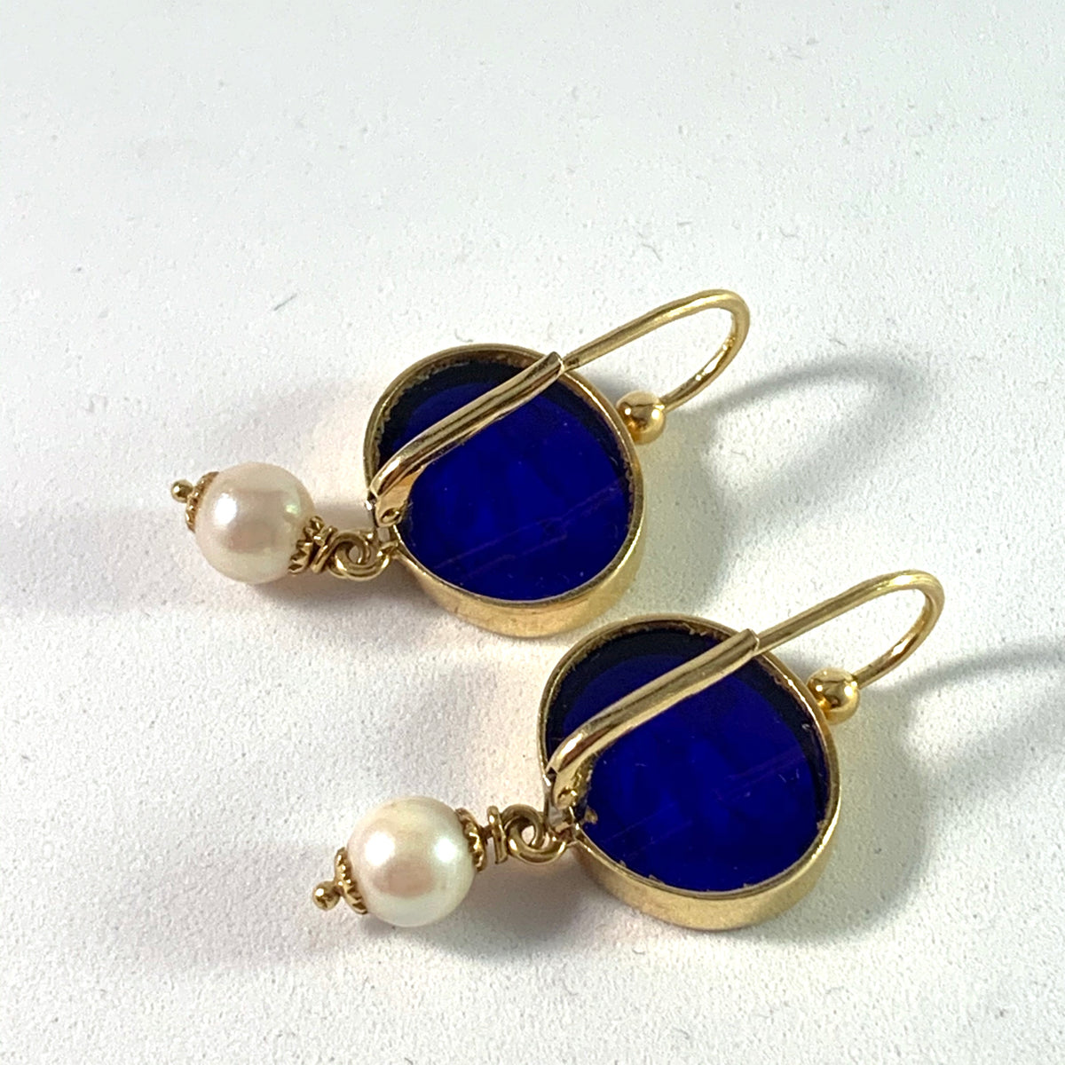 Naples, Italy Vintage 18k Gold Venetian Glass Cultured Pearl Earrings