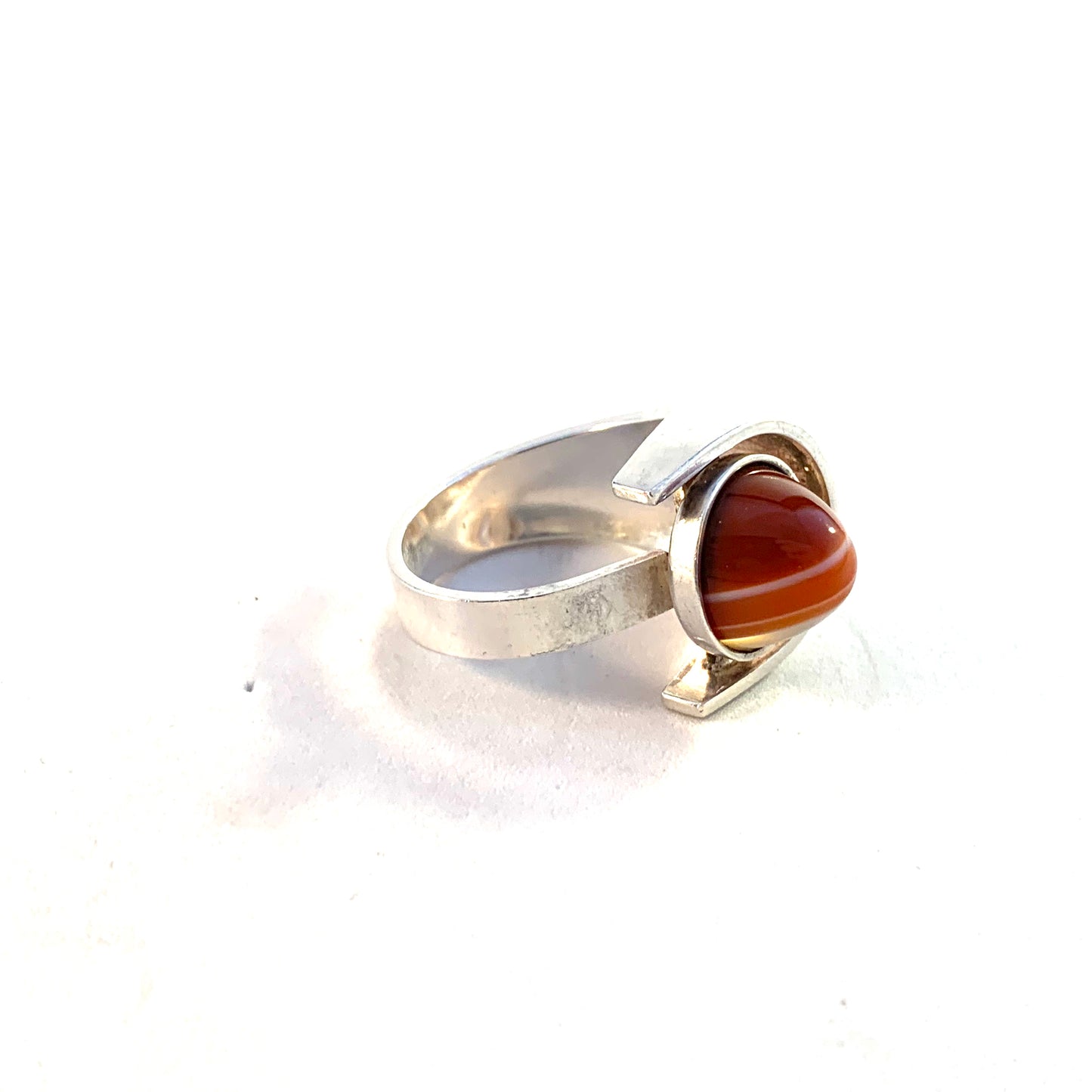 Elis Kauppi, Kupittaan Kulta Finland 1960s Modernist Sterling Silver Agate Ring