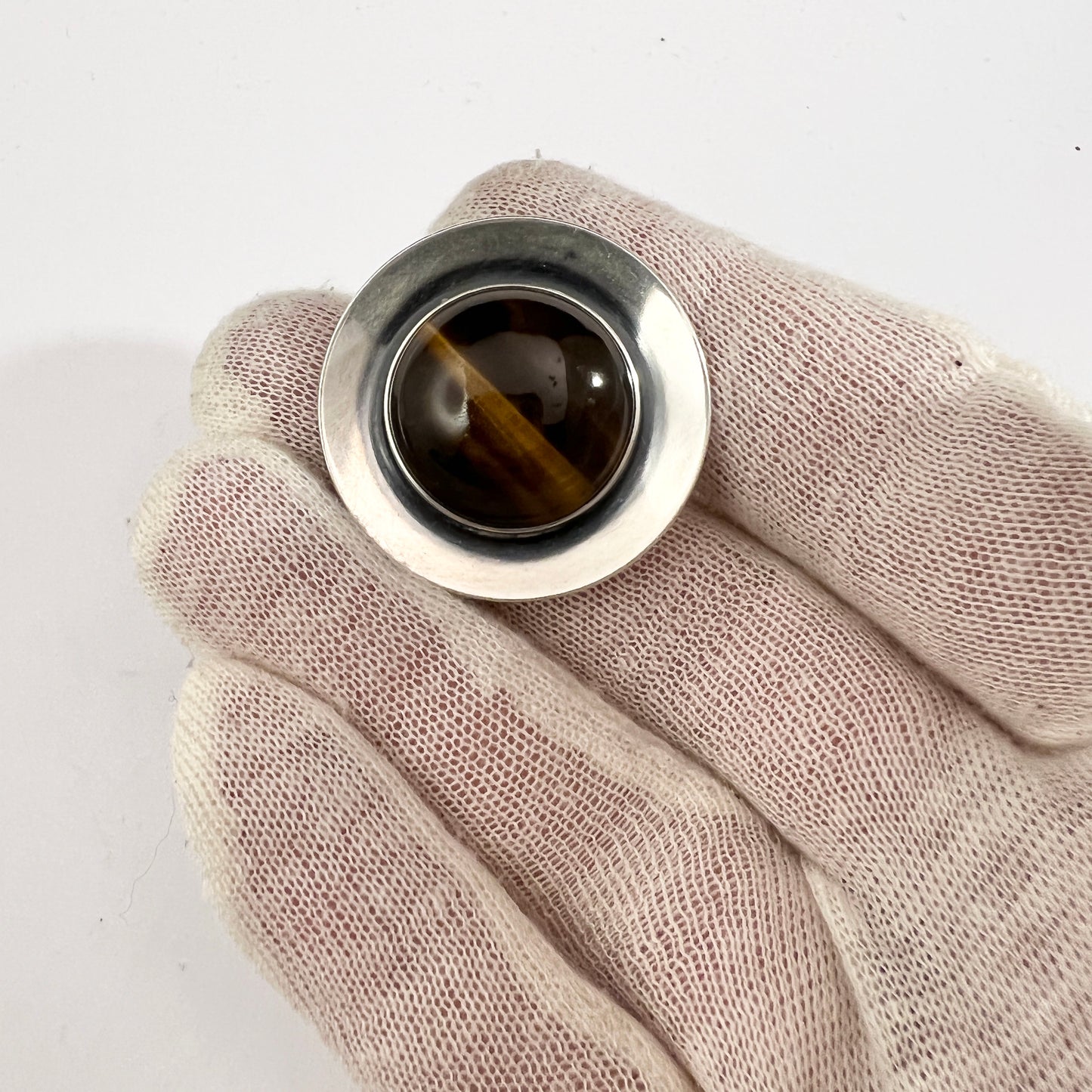 Niels Erik From, Denmark 1950s Sterling Silver Tiger's Eye Brooch.