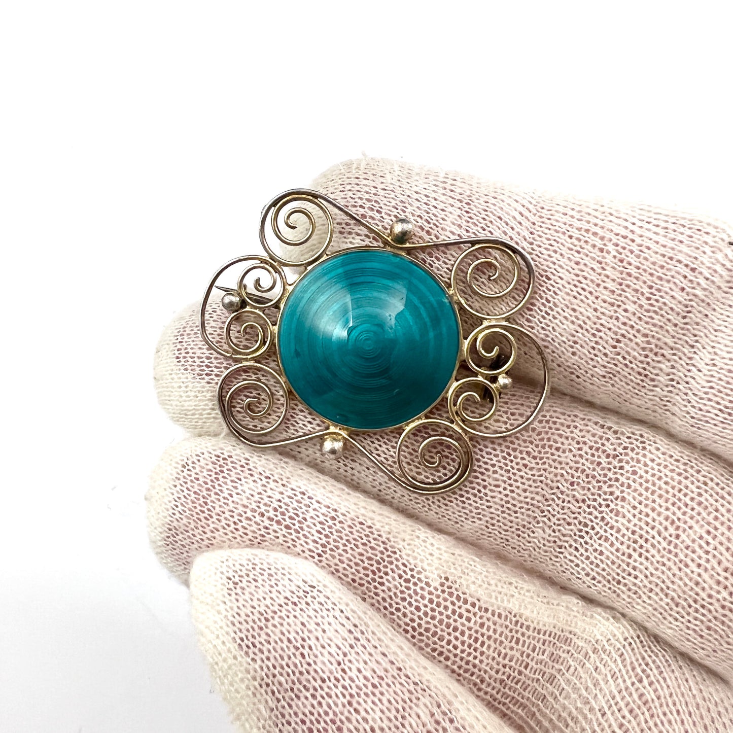 Aksel Holmsen Norway Mid-century Sterling Silver Enamel Brooch.