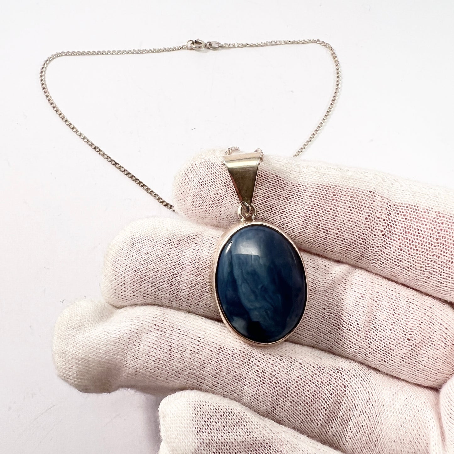 Nordström, Sweden 1968. Vintage Solid Silver Bergslagen-stone Pendant Necklace.