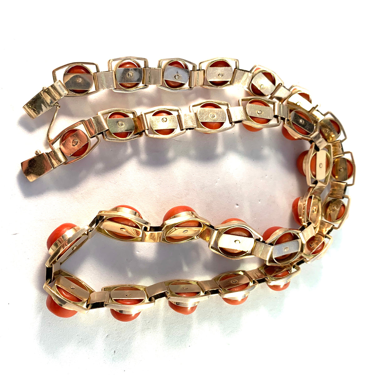 Italy Mid Century 14k Gold Coral Necklace. Massive 4.8oz
