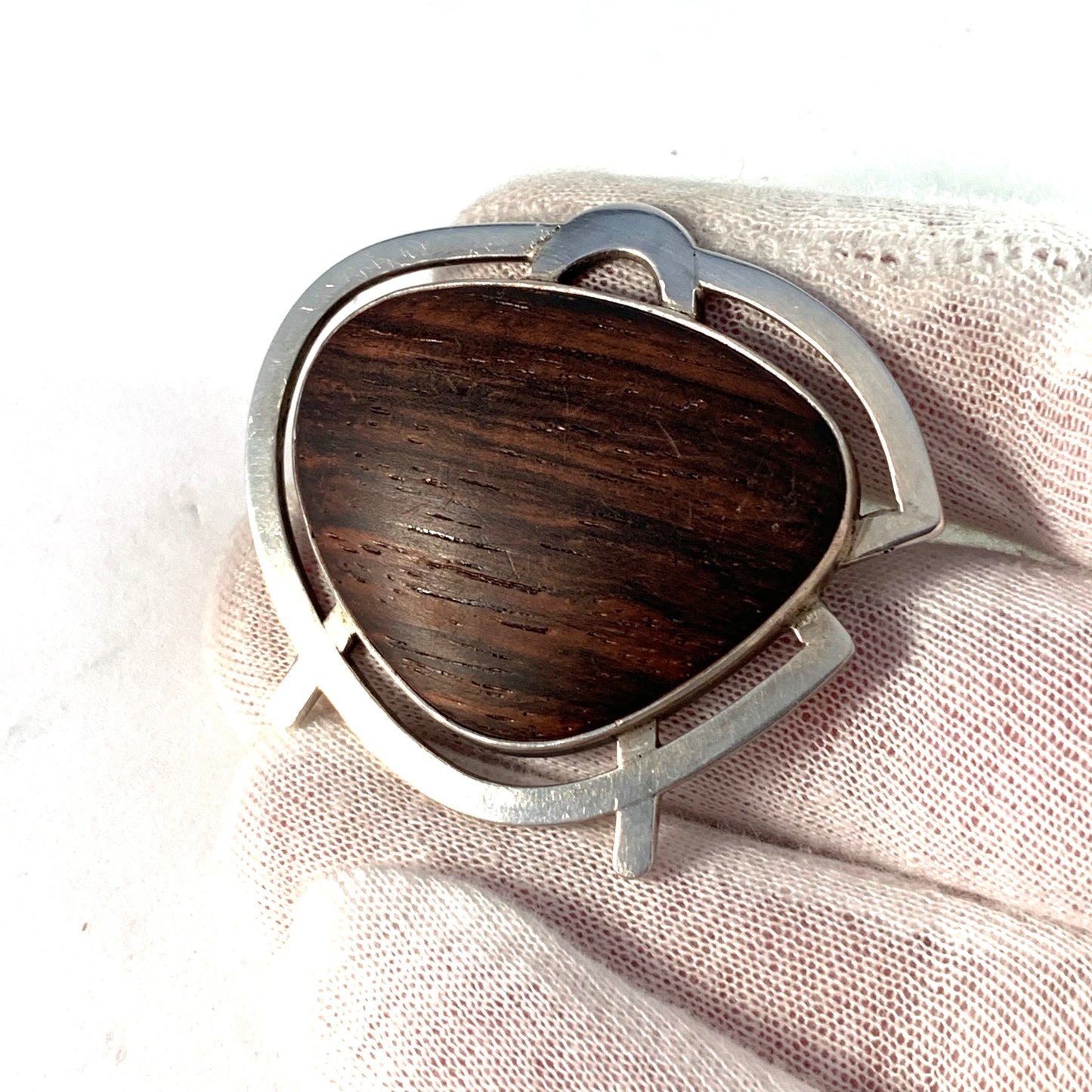 G-Atelje, Sweden 1956 Mid Century Sterling Silver Ebony Brooch.