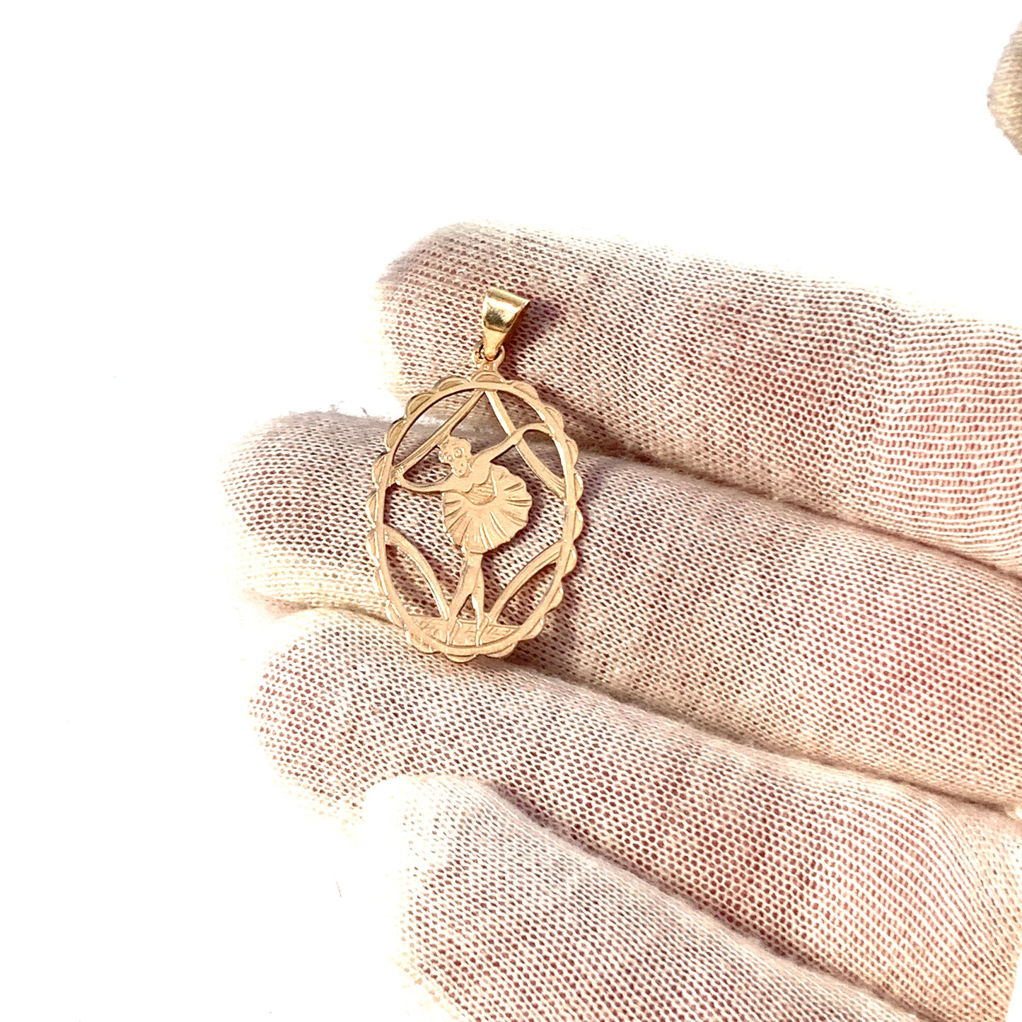 Maker PV, Hungary. Vintage 14k Gold Ballet Dancer Pendant.
