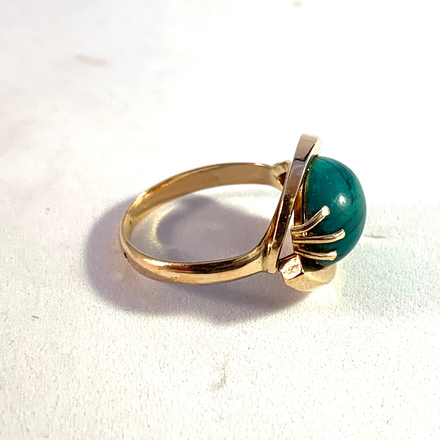 Tunisia, Mid Century 18k Gold Green Hard Stone Ring.