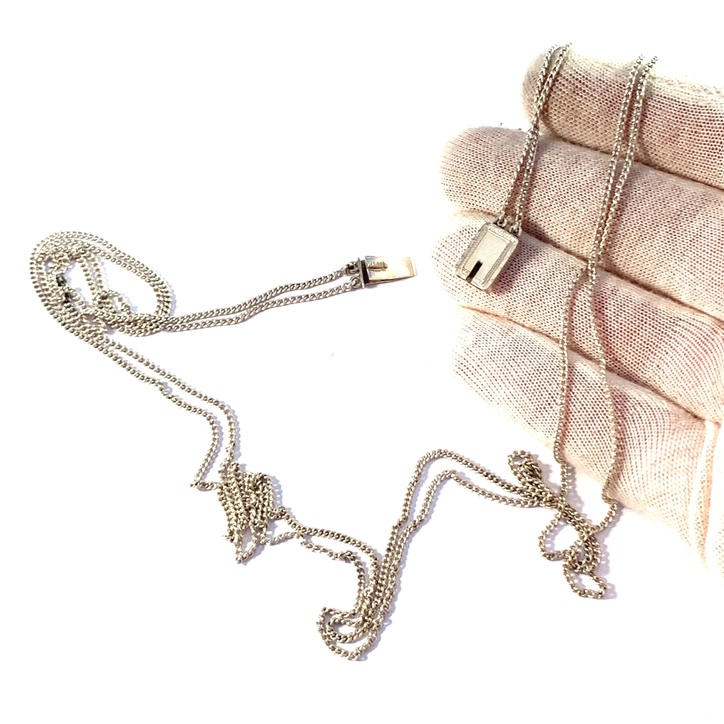 O Strömberg Sweden year 1939. Vintage Solid Silver Double Strand 29" Long Chain Necklace.