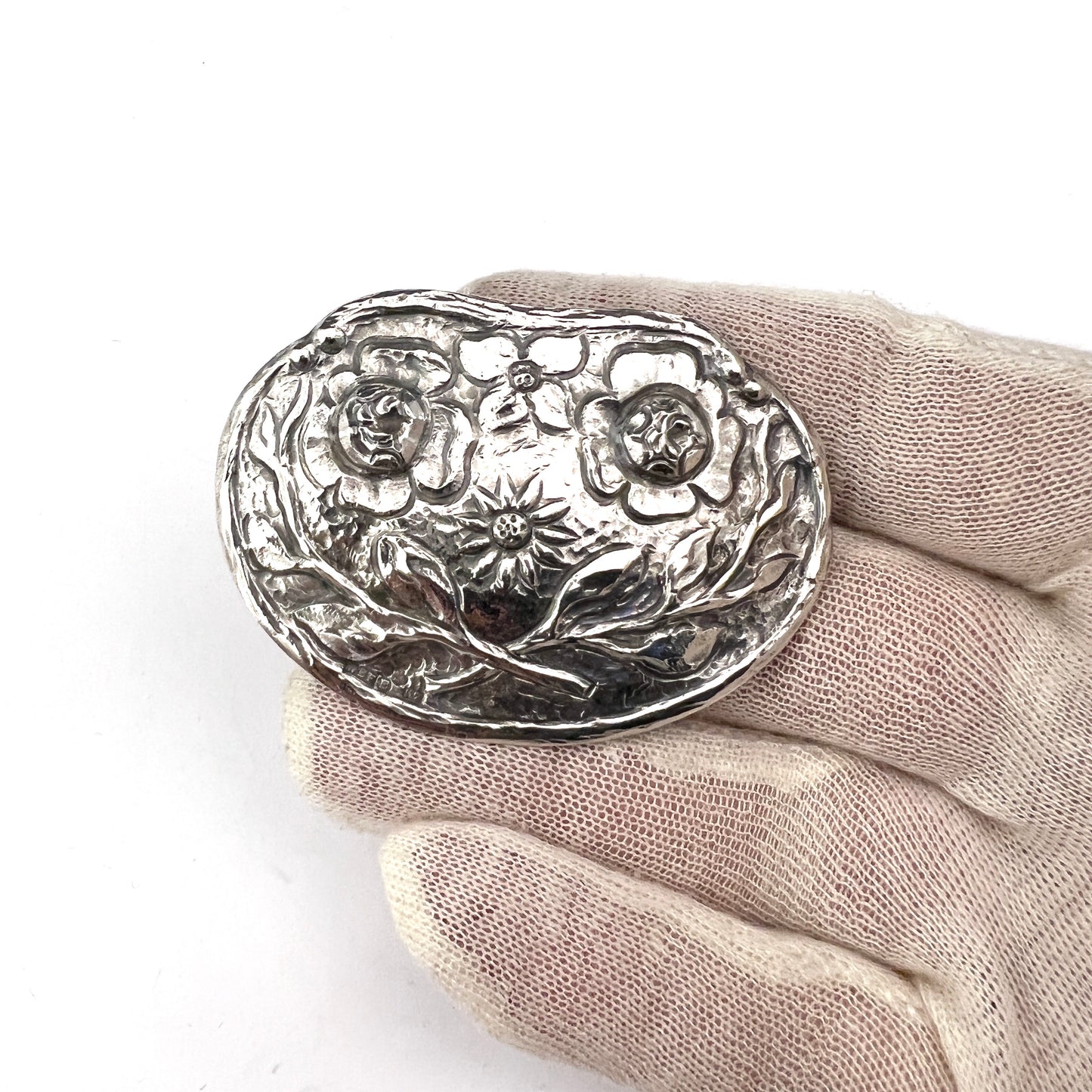 W E Flodin, Sweden 1912. Art Nouveau Large Solid Silver Floral Brooch.