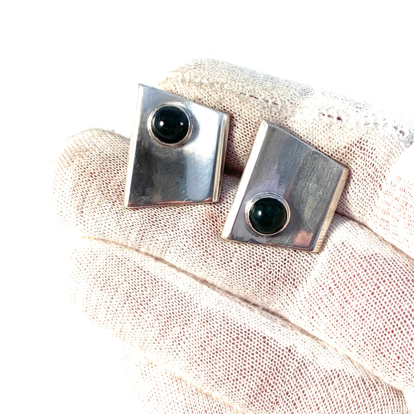 K-H Oy, Finland 1961 Large Modernist Solid Silver Hardstone Cufflinks.