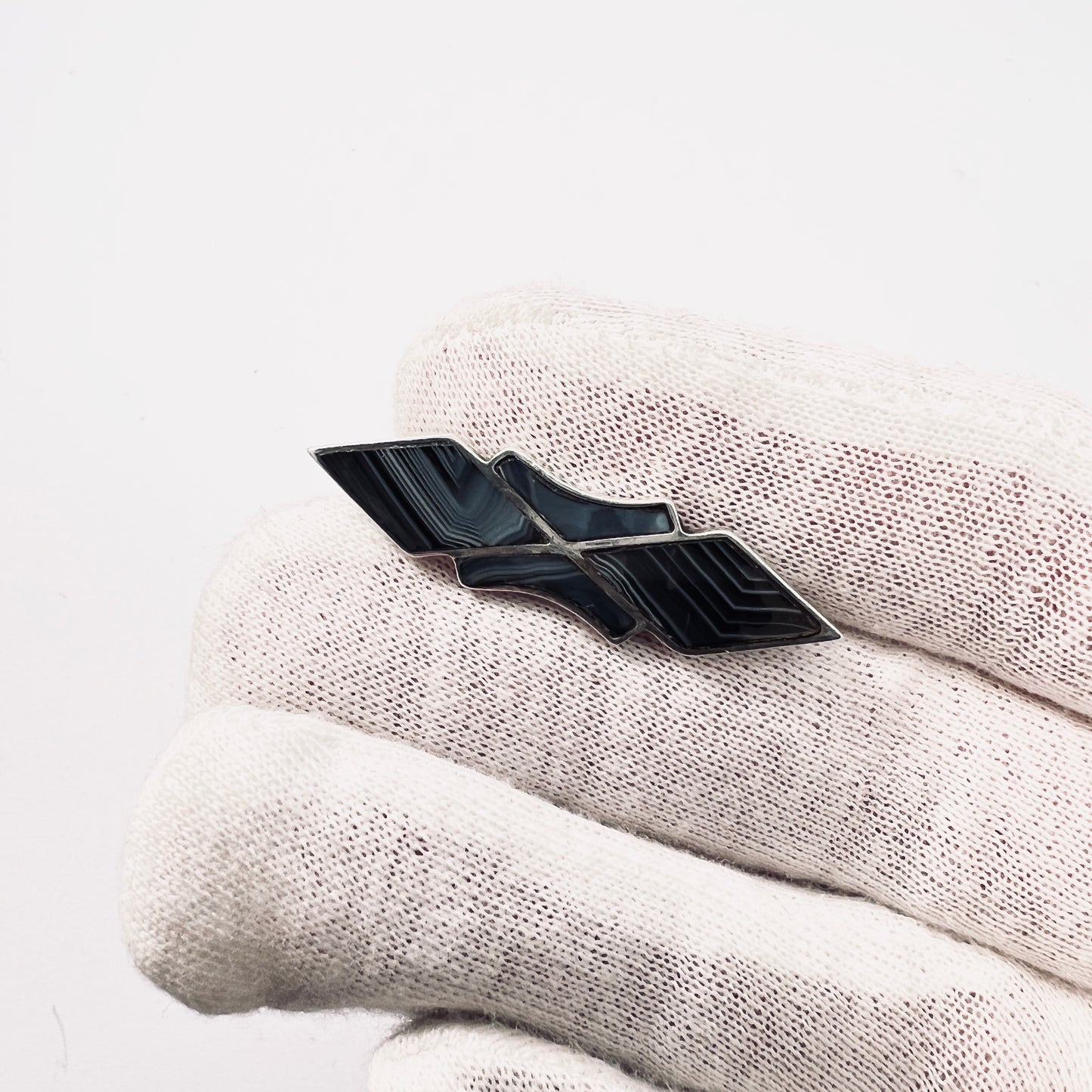 Adie & Lovekin Ltd, Birmingham 1901. Antique Edwardian Sterling Silver Blue Agate Brooch Pin.