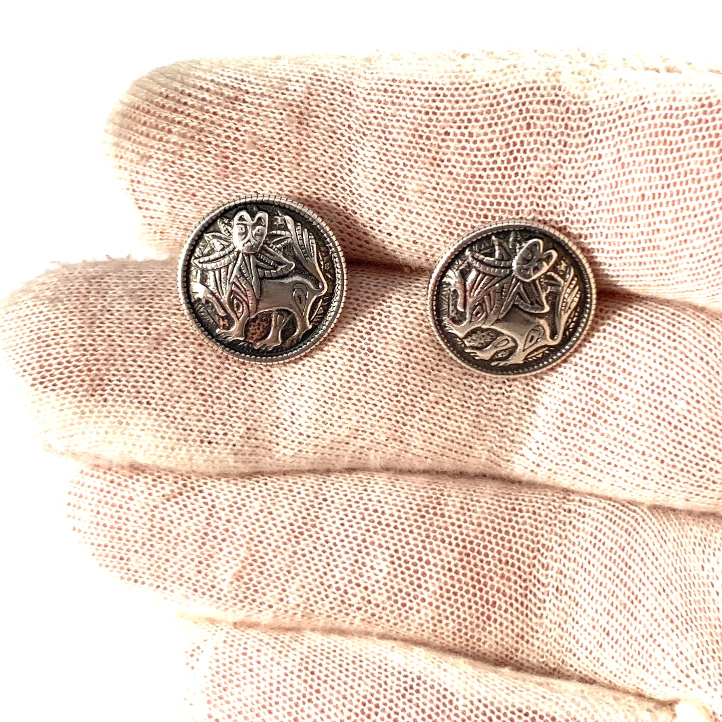 Kalevala Koru, Finland Vintage Sterling Silver Stud Earrings. "Sun Lion"