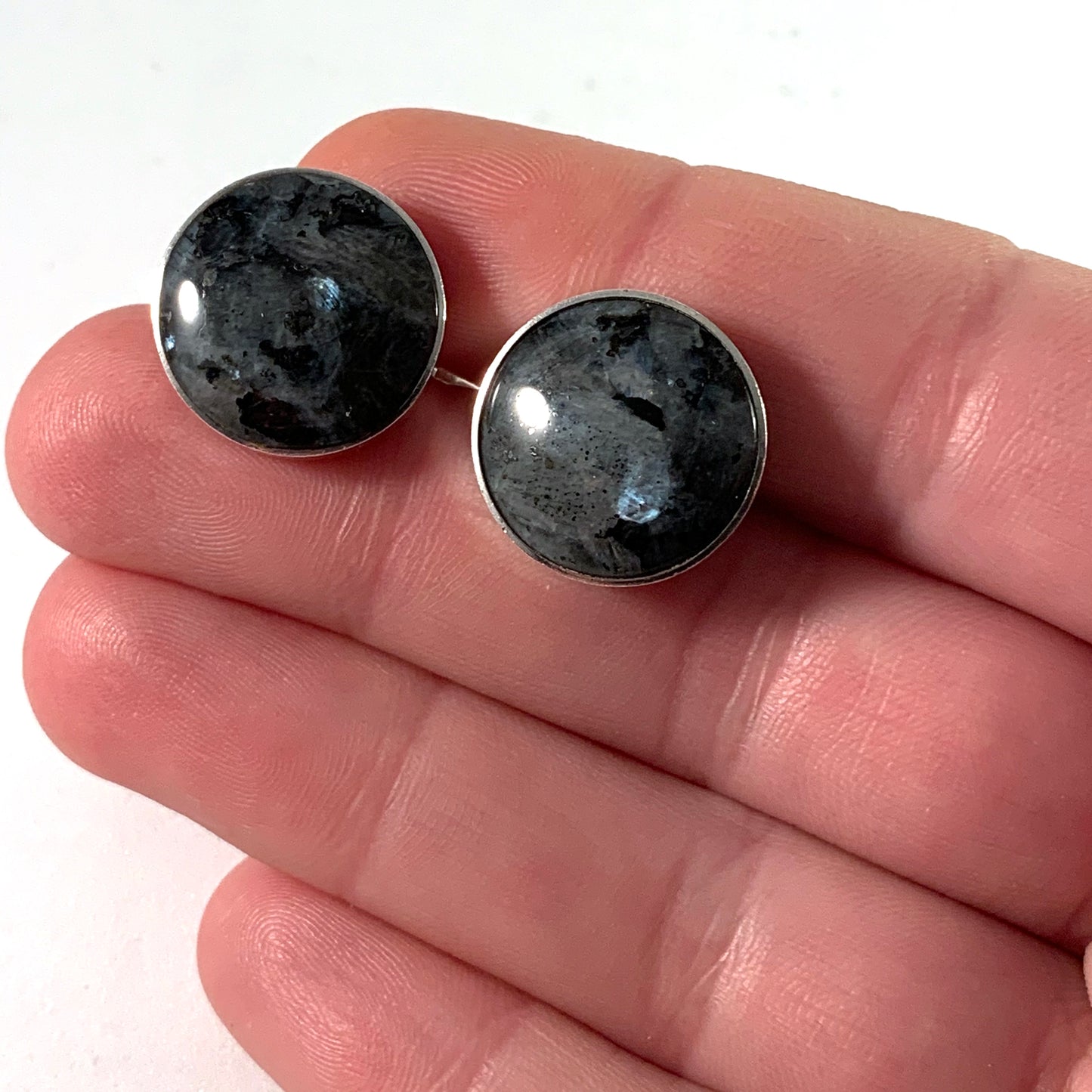 Stenlya, Sweden year 1967 Sterling Silver Syenite Stone Pair of Cufflinks