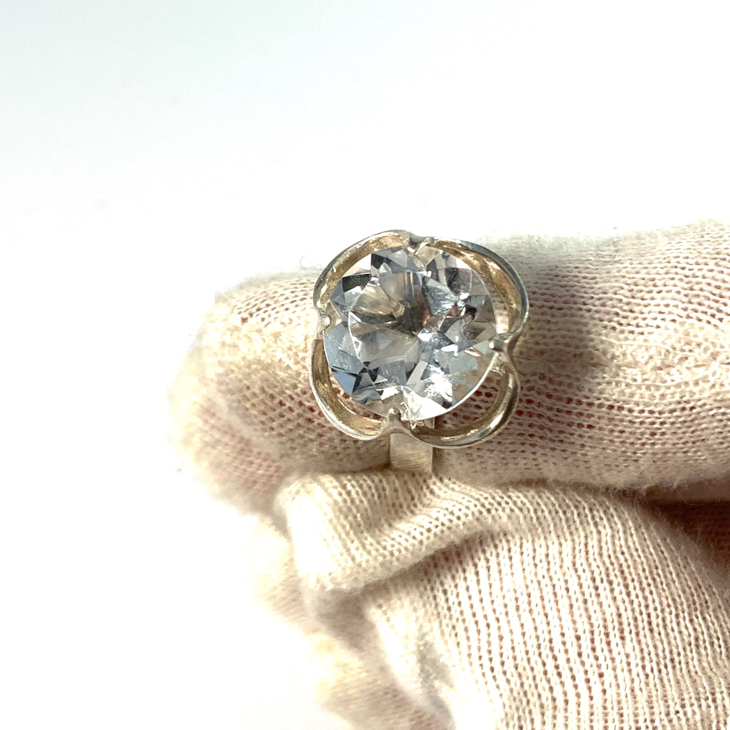 Bengt Hallberg, Sweden 1977. Vintage Sterling Silver Rock Crystal Adjustable Size Ring.