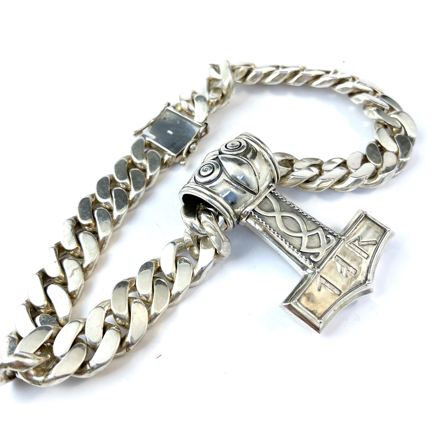 Massive 21oz / 0.6kg Sterling Silver Vintage Viking Copy Thor's Hammer Pendant Necklace.